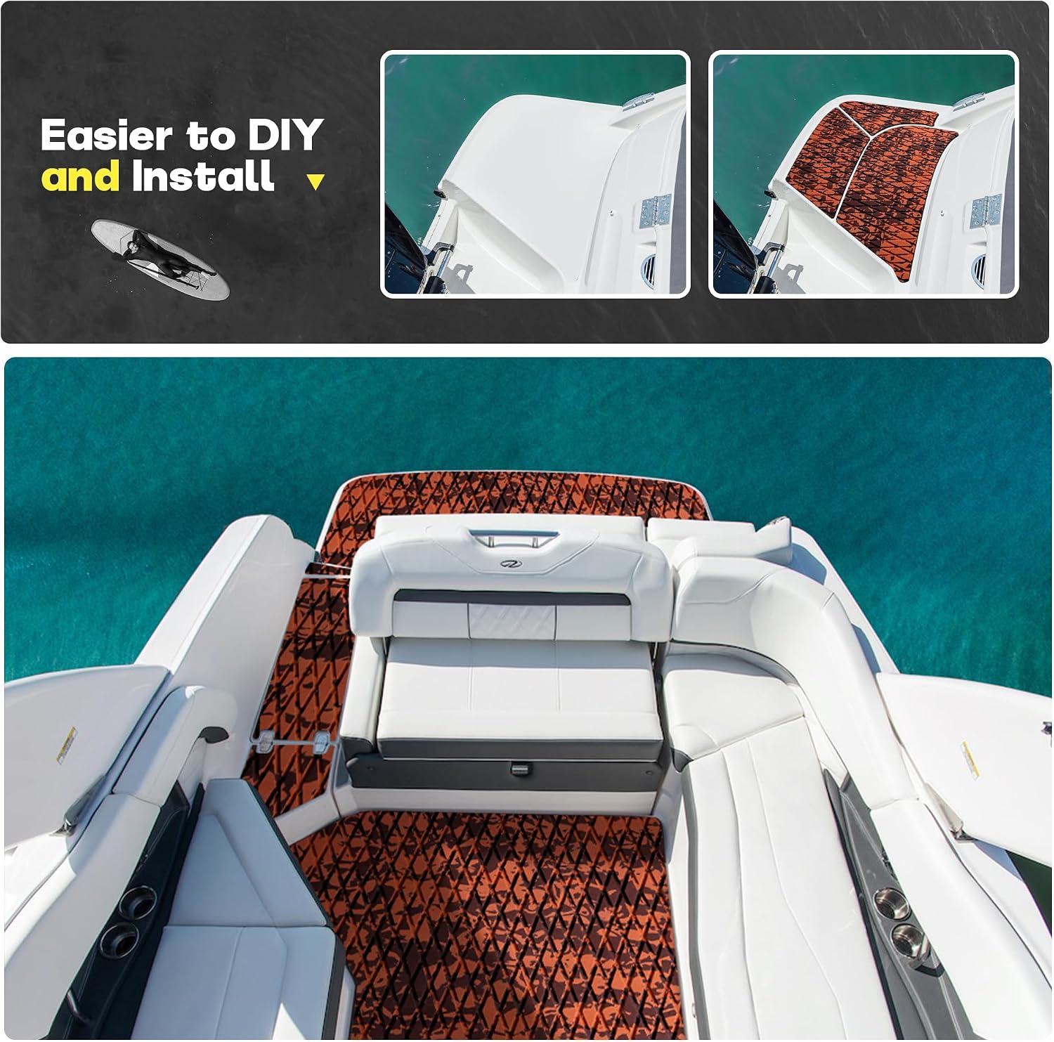 Boat Flooring. EVA Foam Marine Decking for Boat Yacht Kayak RV Stair Floor | Self-adhesive. easy to cut. non-slip. waterproof. UV resistant. easy to clean. EVA foam material