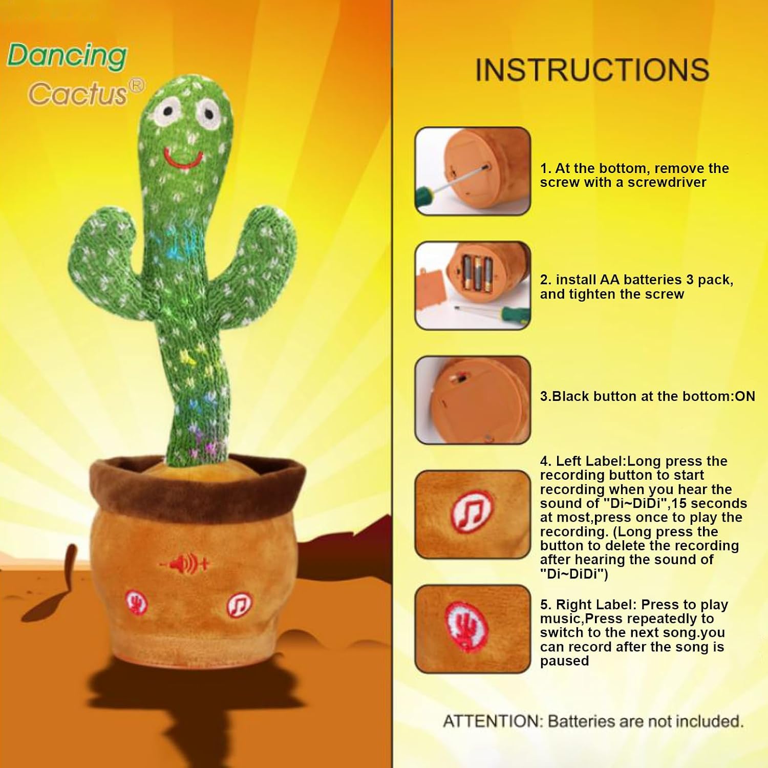 Dancing Talking Cactus Toy for Baby Boys Girls Toys. Adjustable Volume Dancing Cactus Toy Singing Mimicking Recording Repeating What You Say with LED English Sing Talking 15 Second Voice Recorder | Adjustable Volume. Mimicking Recording Repeating What You Say. LED English Singing. 15 Second Voice Recorder