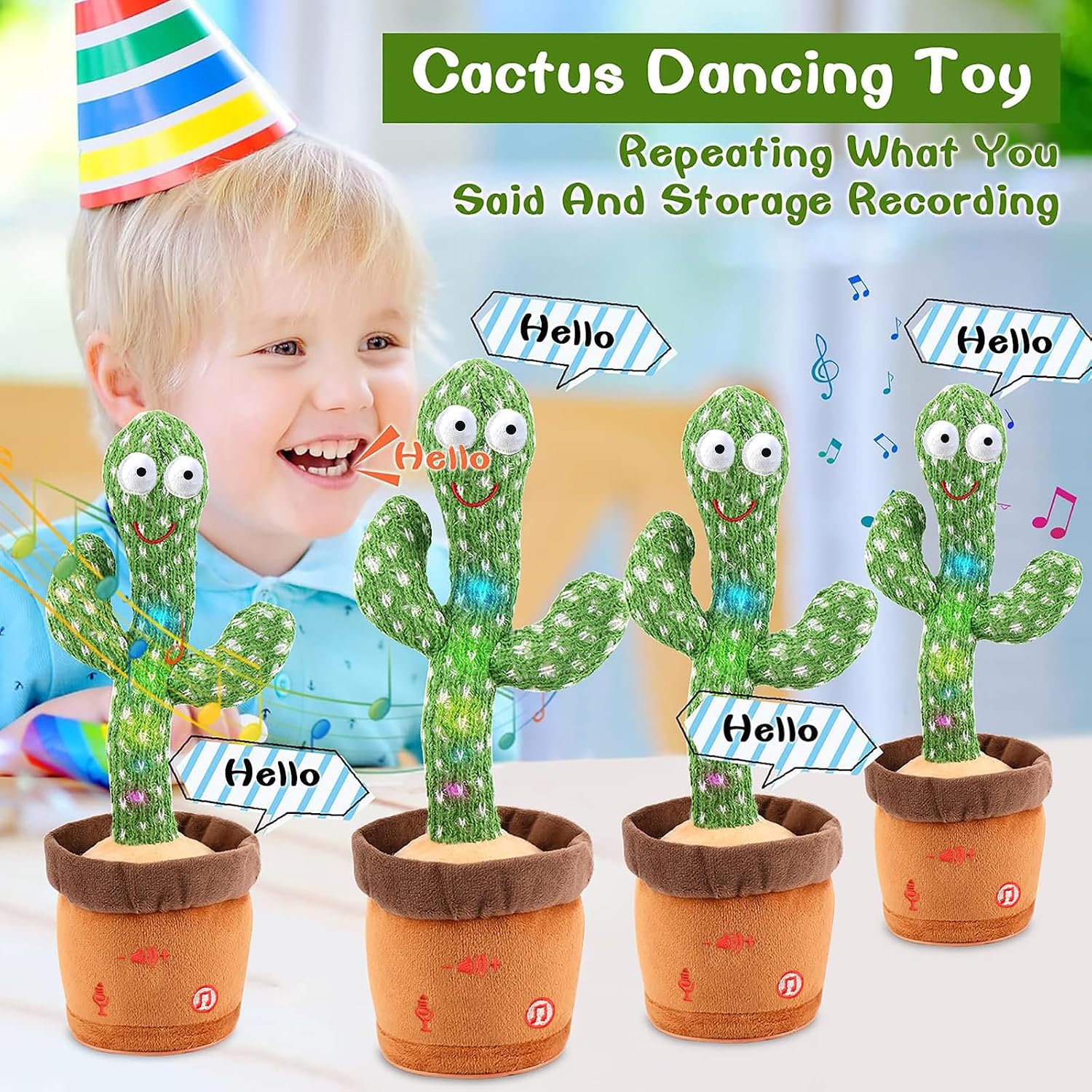 Dancing Talking Cactus Toy for Baby Boys Girls Toys. Adjustable Volume Dancing Cactus Toy Singing Mimicking Recording Repeating What You Say with LED English Sing Talking 15 Second Voice Recorder | Adjustable Volume. Mimicking Recording Repeating What You Say. LED English Singing. 15 Second Voice Recorder