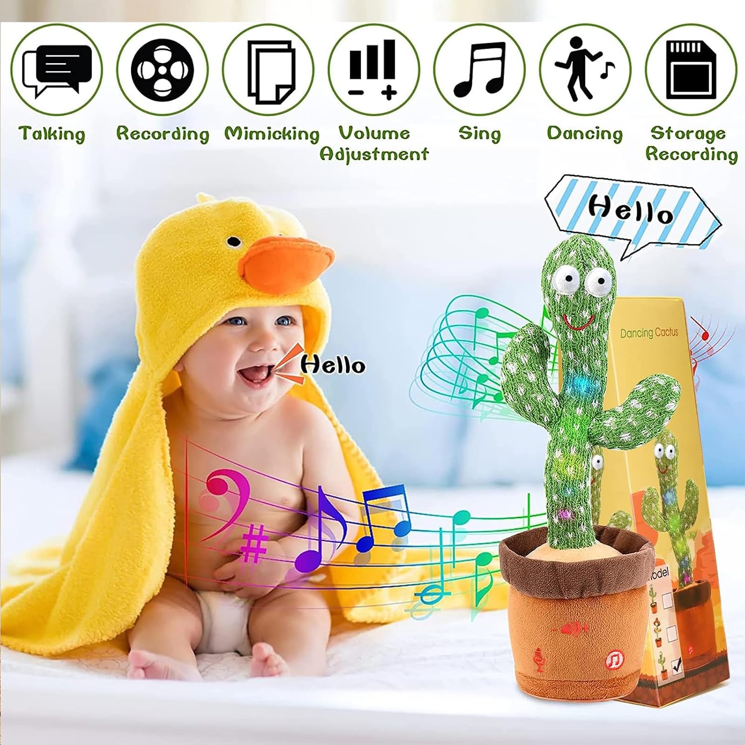 Dancing Talking Cactus Toy for Baby Boys Girls Toys. Adjustable Volume Dancing Cactus Toy Singing Mimicking Recording Repeating What You Say with LED English Sing Talking 15 Second Voice Recorder | Adjustable Volume. Mimicking Recording Repeating What You Say. LED English Singing. 15 Second Voice Recorder