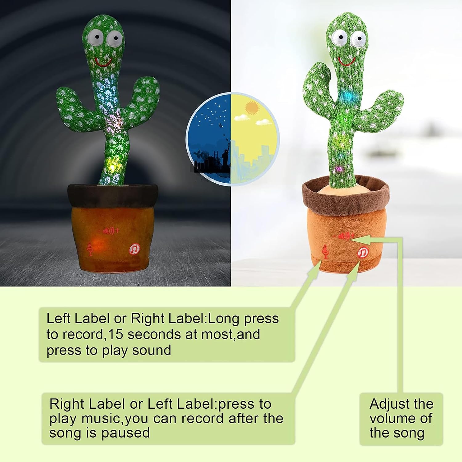 Dancing Talking Cactus Toy for Baby Boys Girls Toys. Adjustable Volume Dancing Cactus Toy Singing Mimicking Recording Repeating What You Say with LED English Sing Talking 15 Second Voice Recorder | Adjustable Volume. Mimicking Recording Repeating What You Say. LED English Singing. 15 Second Voice Recorder