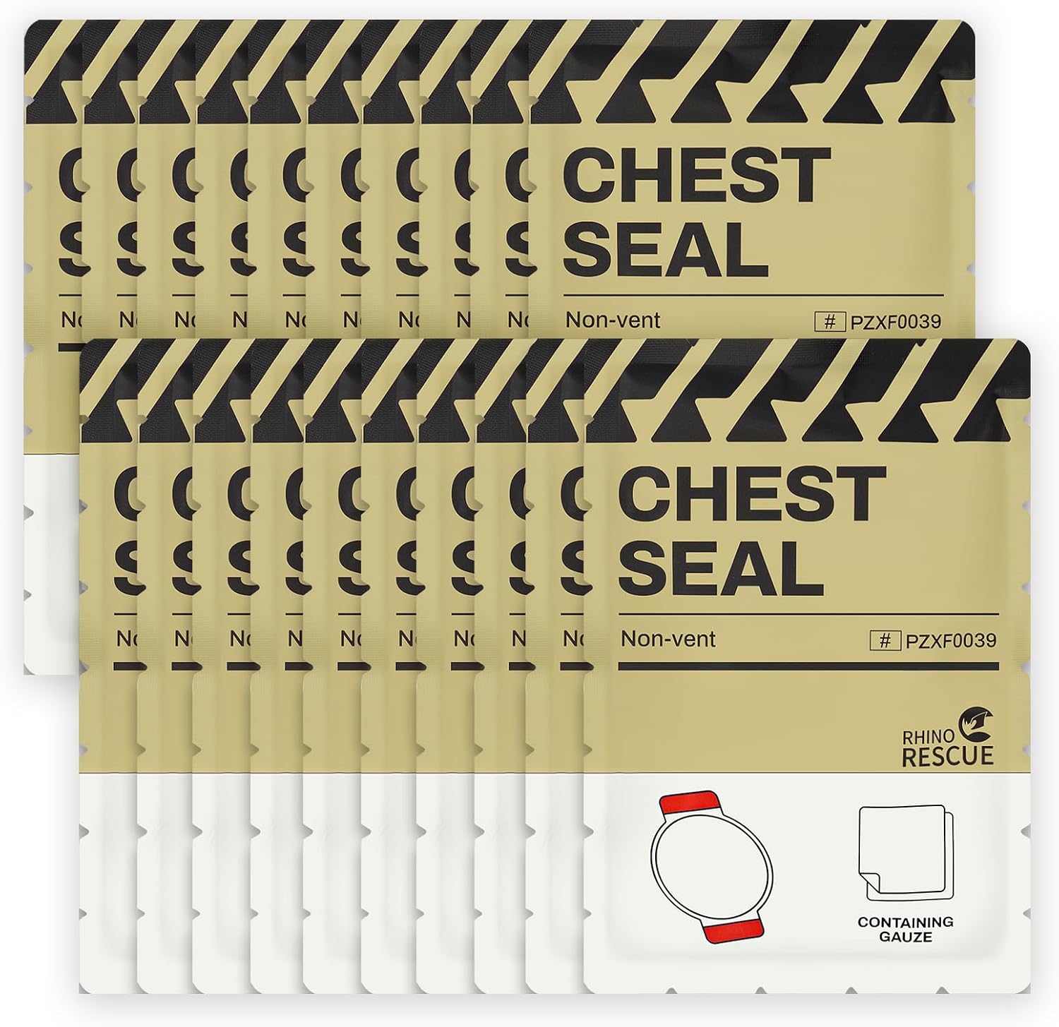 RHINO RESCUE Non-Vented Chest Seal. IFAK First Aid Supplies (20 Count) | Sterile Emergency Trauma Dressing. Occlusive Adhesive Pad Medical for Wound Care. Gunshot. Sucking Chest. HSA/FSA Approved