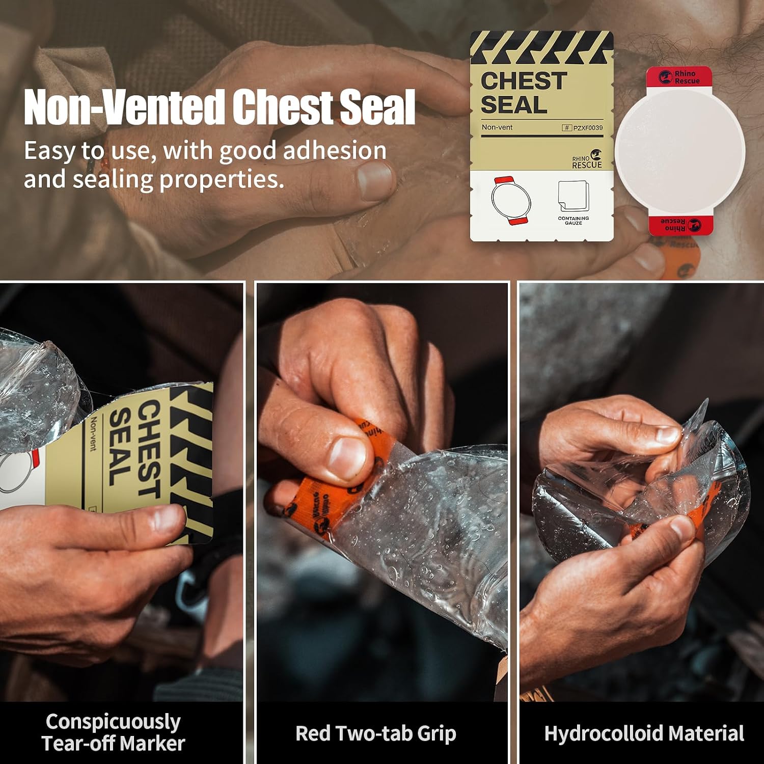 RHINO RESCUE Non-Vented Chest Seal. IFAK First Aid Supplies (20 Count) | Sterile Emergency Trauma Dressing. Occlusive Adhesive Pad Medical for Wound Care. Gunshot. Sucking Chest. HSA/FSA Approved