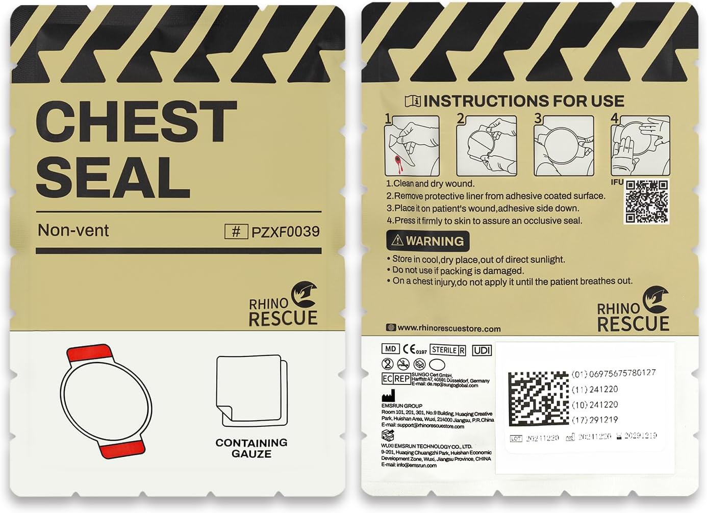RHINO RESCUE Non-Vented Chest Seal. IFAK First Aid Supplies (20 Count) | Sterile Emergency Trauma Dressing. Occlusive Adhesive Pad Medical for Wound Care. Gunshot. Sucking Chest. HSA/FSA Approved
