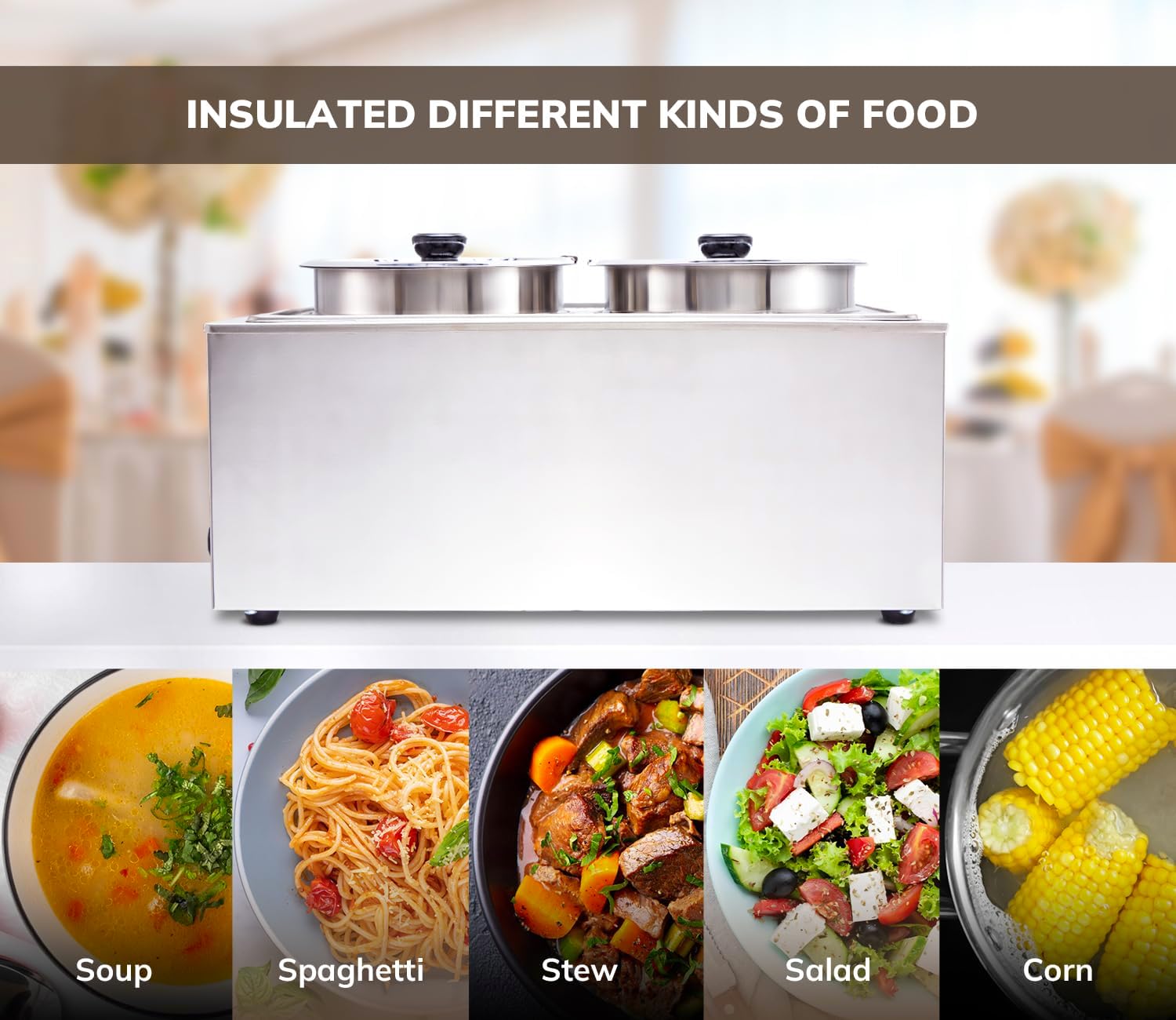 SYBO Commercial Food Warmer. Stainless Steel Bain Marie Steam Table | Easy to Clean. For Buffet Catering and Restaurants. ETL. CE ROHS Certified. 3 Sections