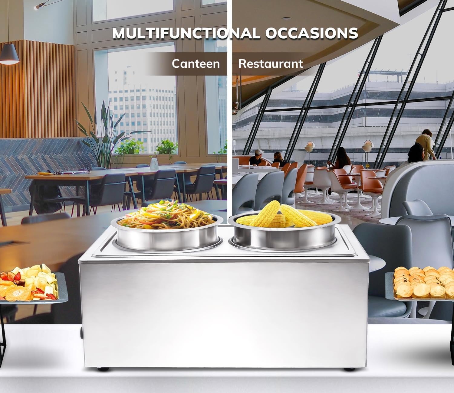 SYBO Commercial Food Warmer. Stainless Steel Bain Marie Steam Table | Easy to Clean. For Buffet Catering and Restaurants. ETL. CE ROHS Certified. 3 Sections