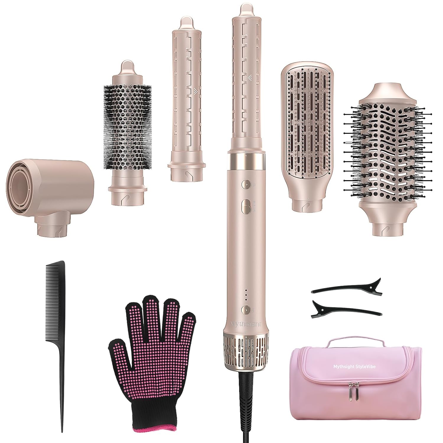 Mythsight StyleVibe 6-in-1 Air Styler with Hair Dryer & Auto-Wrap Curl L/R | Blow Dryer Brush. Thermal Brush and Straightener Brush For Fast Drying. Curls. Volumizing. Smooth Blowouts and Frizz Control