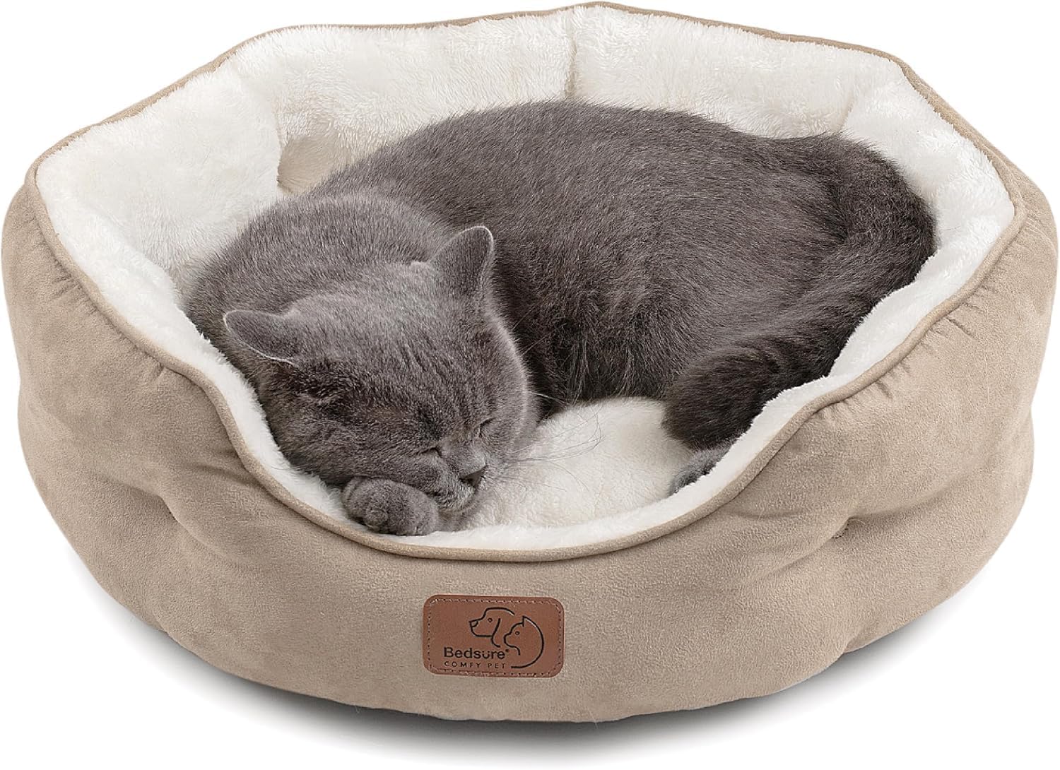 Bedsure Small Dog Bed Washable.Round Cat Beds for Indoor Cats.20in Camel | Soft Plush Pet Bed.Dog Beds for Small Dogs for Puppy and Kittens.Anti-Slip Bottom.Easy to Clean