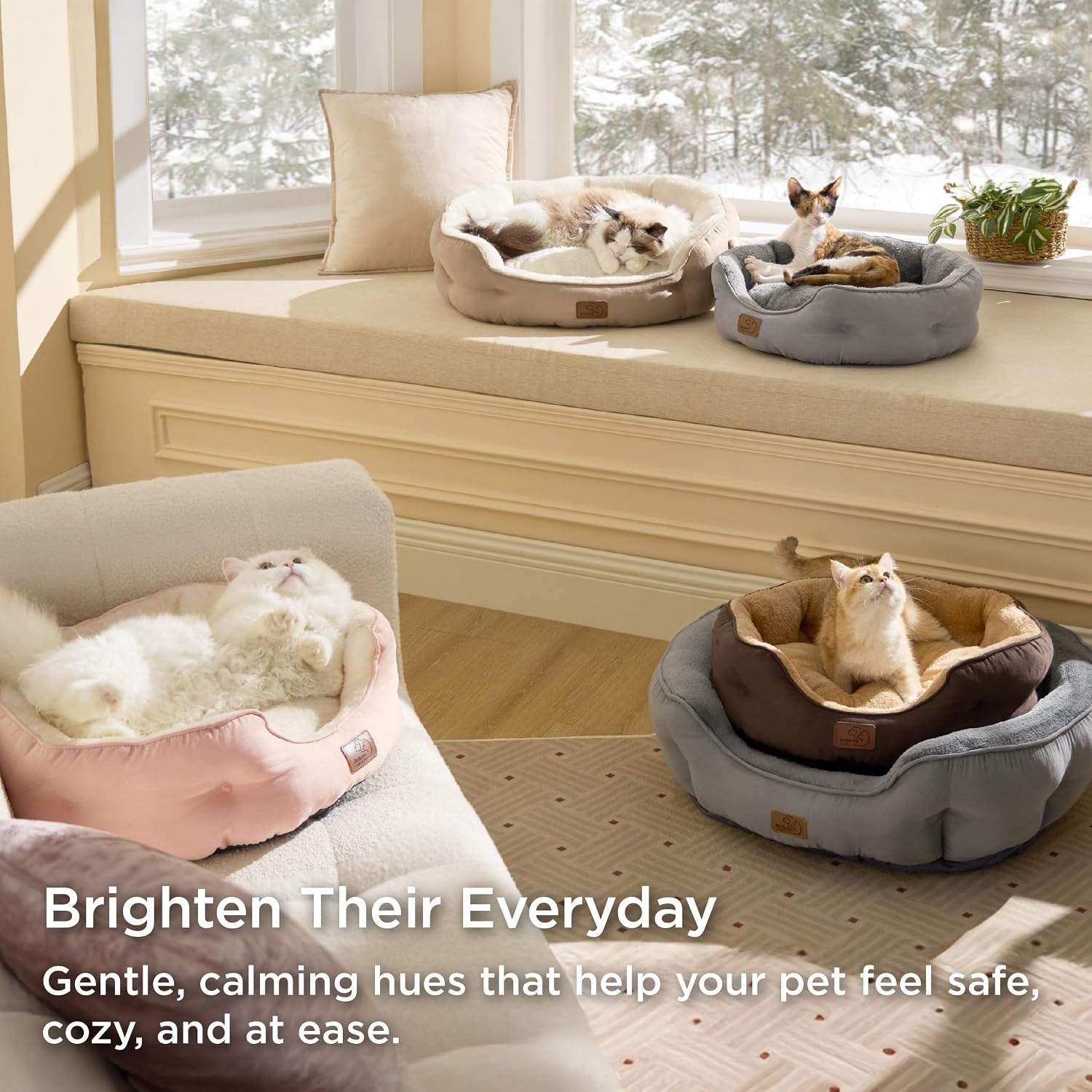 Bedsure Small Dog Bed Washable.Round Cat Beds for Indoor Cats.20in Camel | Soft Plush Pet Bed.Dog Beds for Small Dogs for Puppy and Kittens.Anti-Slip Bottom.Easy to Clean