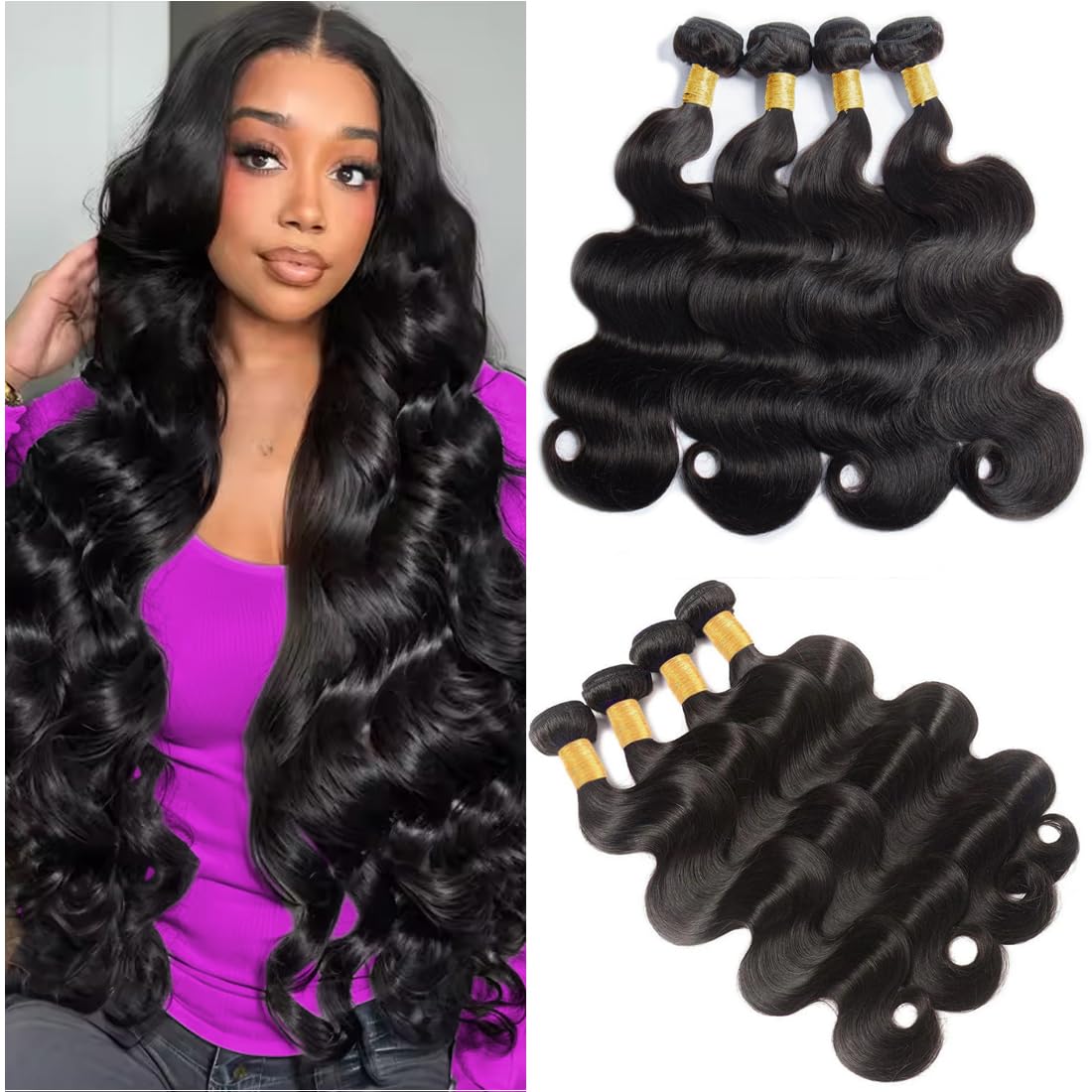Caplina 16A Human Hair Bundles 18 18 20 20 Inch Body Wave 400g Unprocessed Brazilian Virgin Hair 4 Bundles Deals Human Hair Extensions Quick Weave Human Hair Natural Black Color