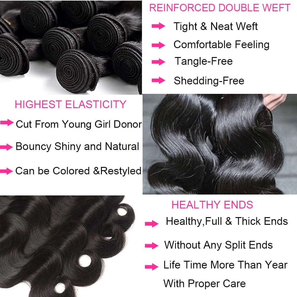 Caplina 16A Human Hair Bundles 18 18 20 20 Inch Body Wave 400g Unprocessed Brazilian Virgin Hair 4 Bundles Deals Human Hair Extensions Quick Weave Human Hair Natural Black Color