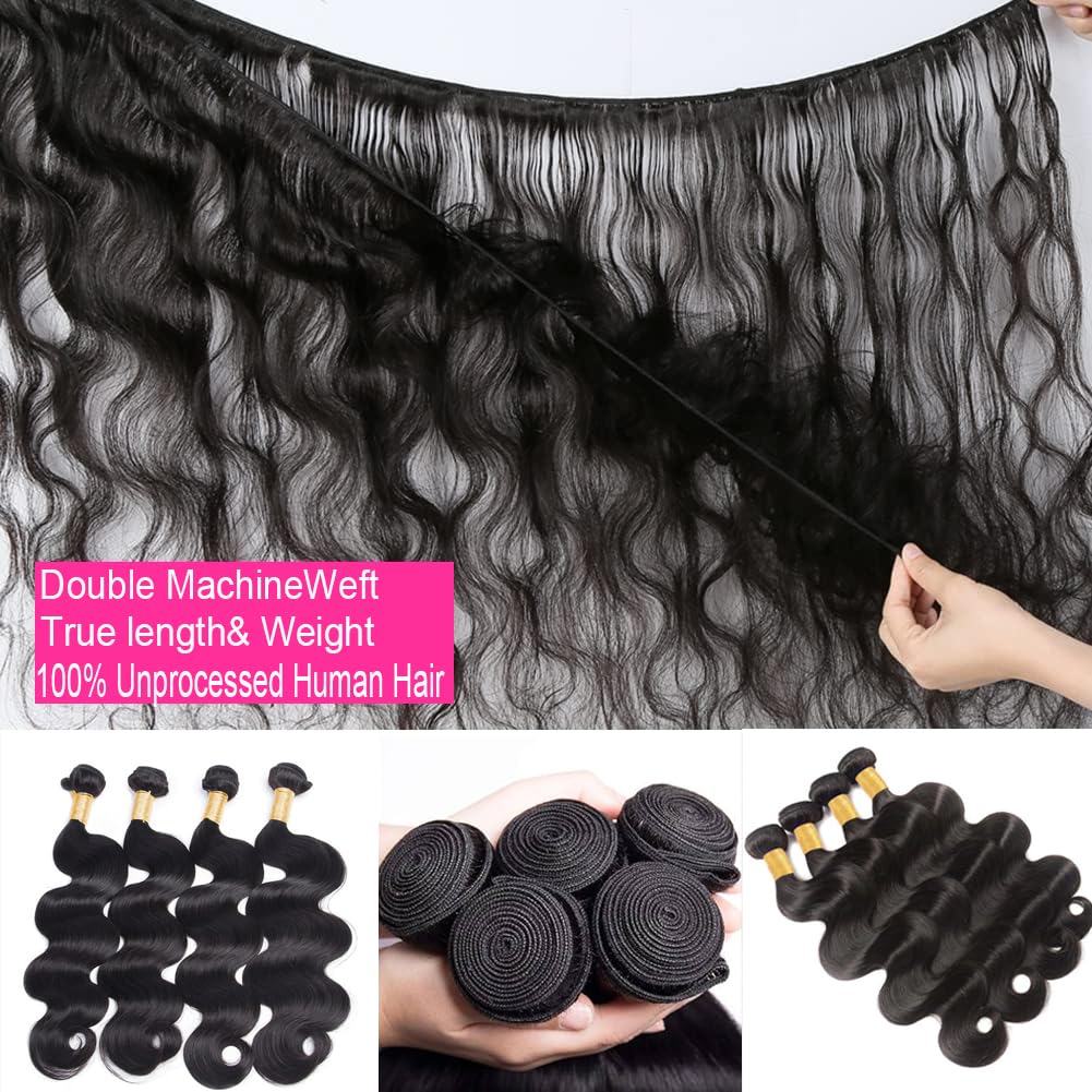 Caplina 16A Human Hair Bundles 18 18 20 20 Inch Body Wave 400g Unprocessed Brazilian Virgin Hair 4 Bundles Deals Human Hair Extensions Quick Weave Human Hair Natural Black Color