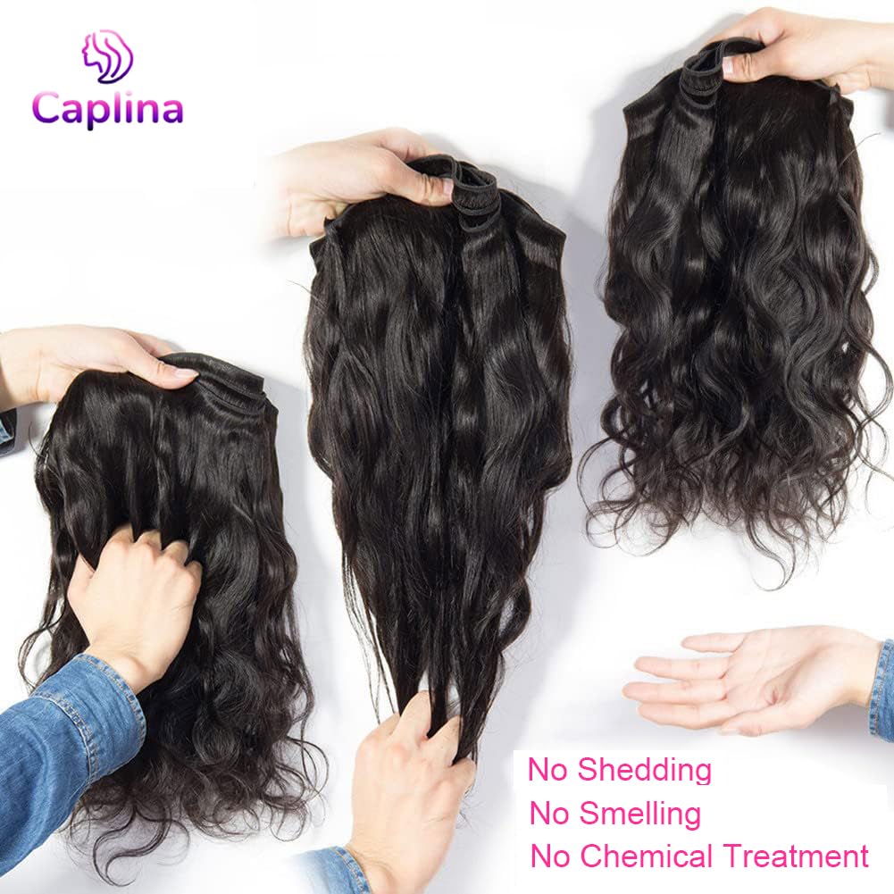 Caplina 16A Human Hair Bundles 18 18 20 20 Inch Body Wave 400g Unprocessed Brazilian Virgin Hair 4 Bundles Deals Human Hair Extensions Quick Weave Human Hair Natural Black Color