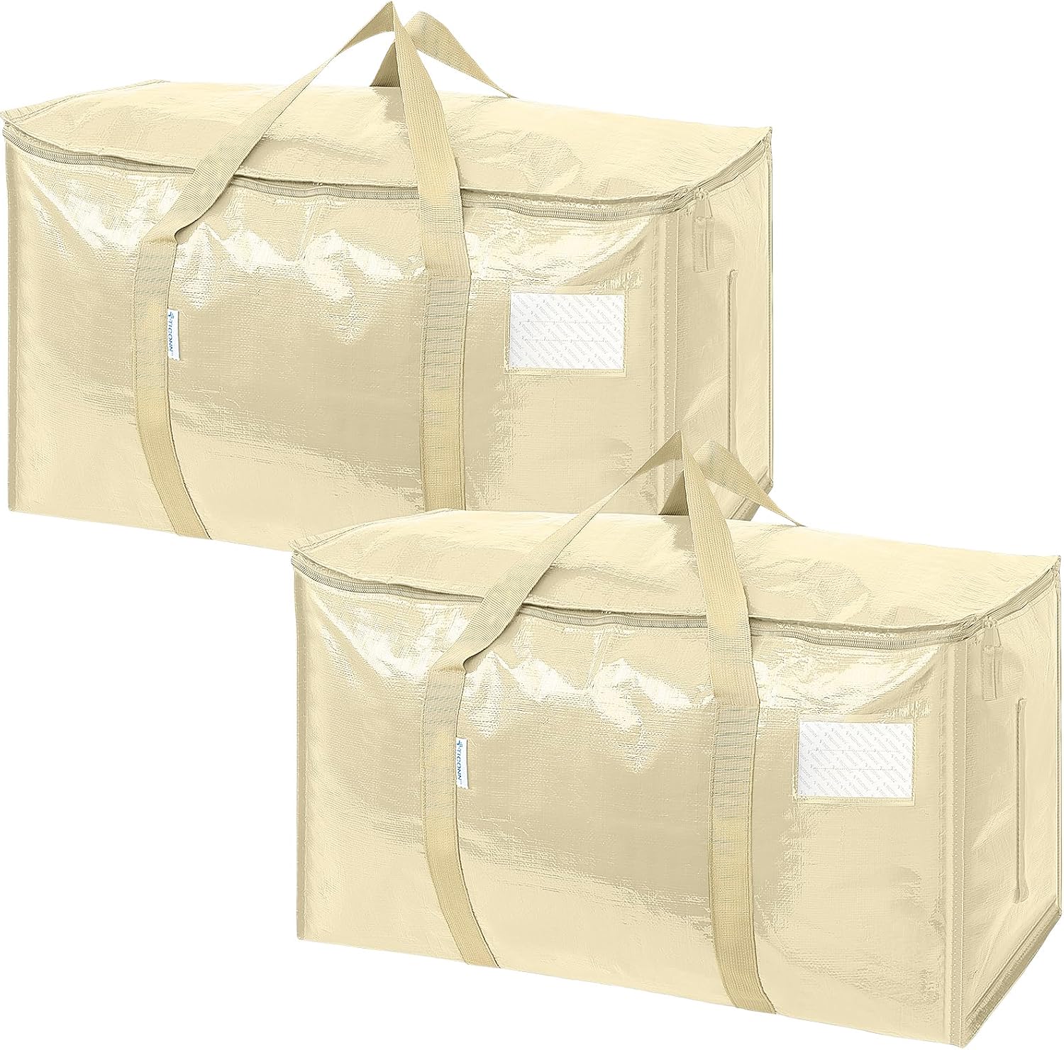 TICONN 2 Pack Extra Large Moving Bags Heavy Duty with Zippers & Carrying Handles. Durable Storage Bags Moving Boxes for Closet Organizers and Storage (2 Pack. Cream)