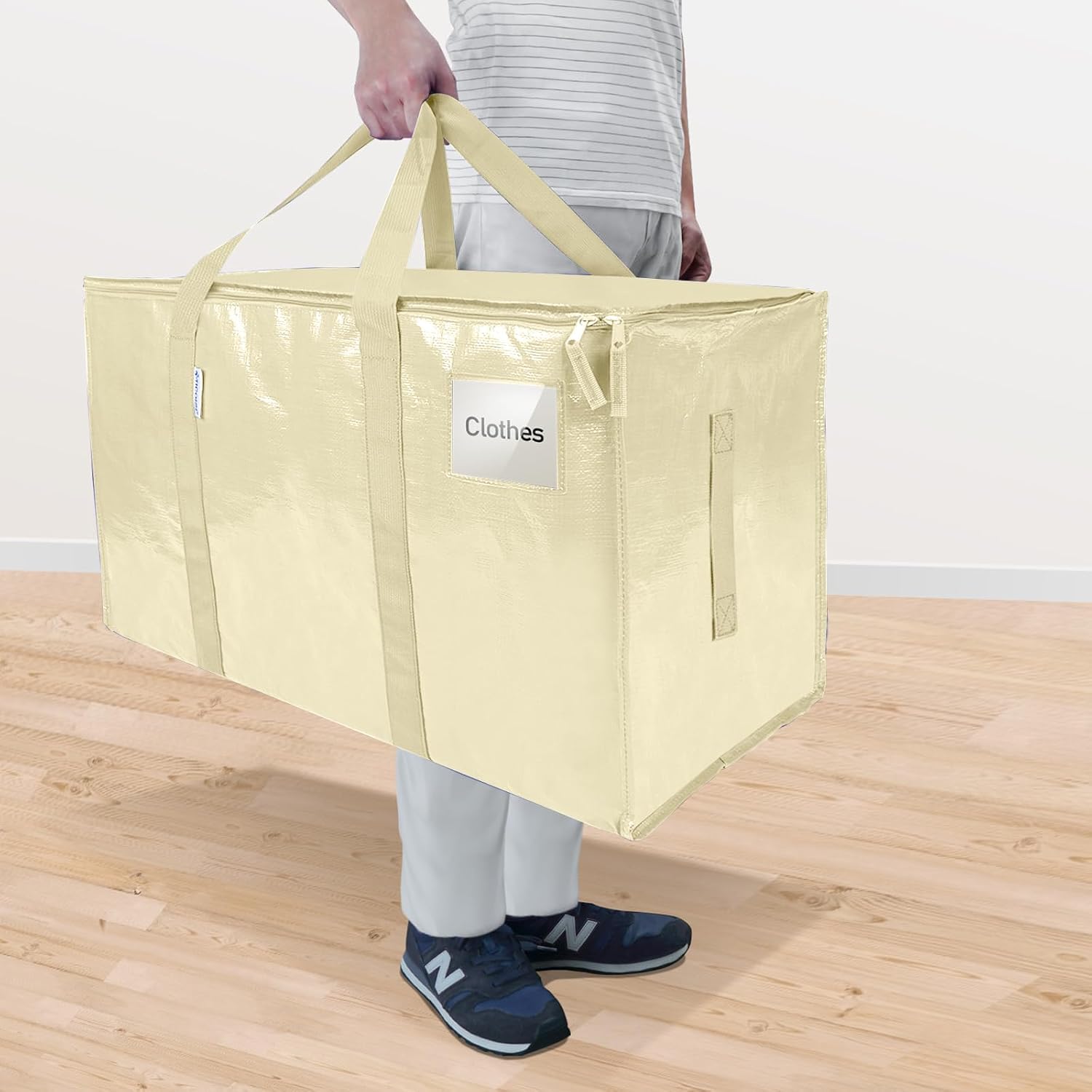 TICONN 2 Pack Extra Large Moving Bags Heavy Duty with Zippers & Carrying Handles. Durable Storage Bags Moving Boxes for Closet Organizers and Storage (2 Pack. Cream)