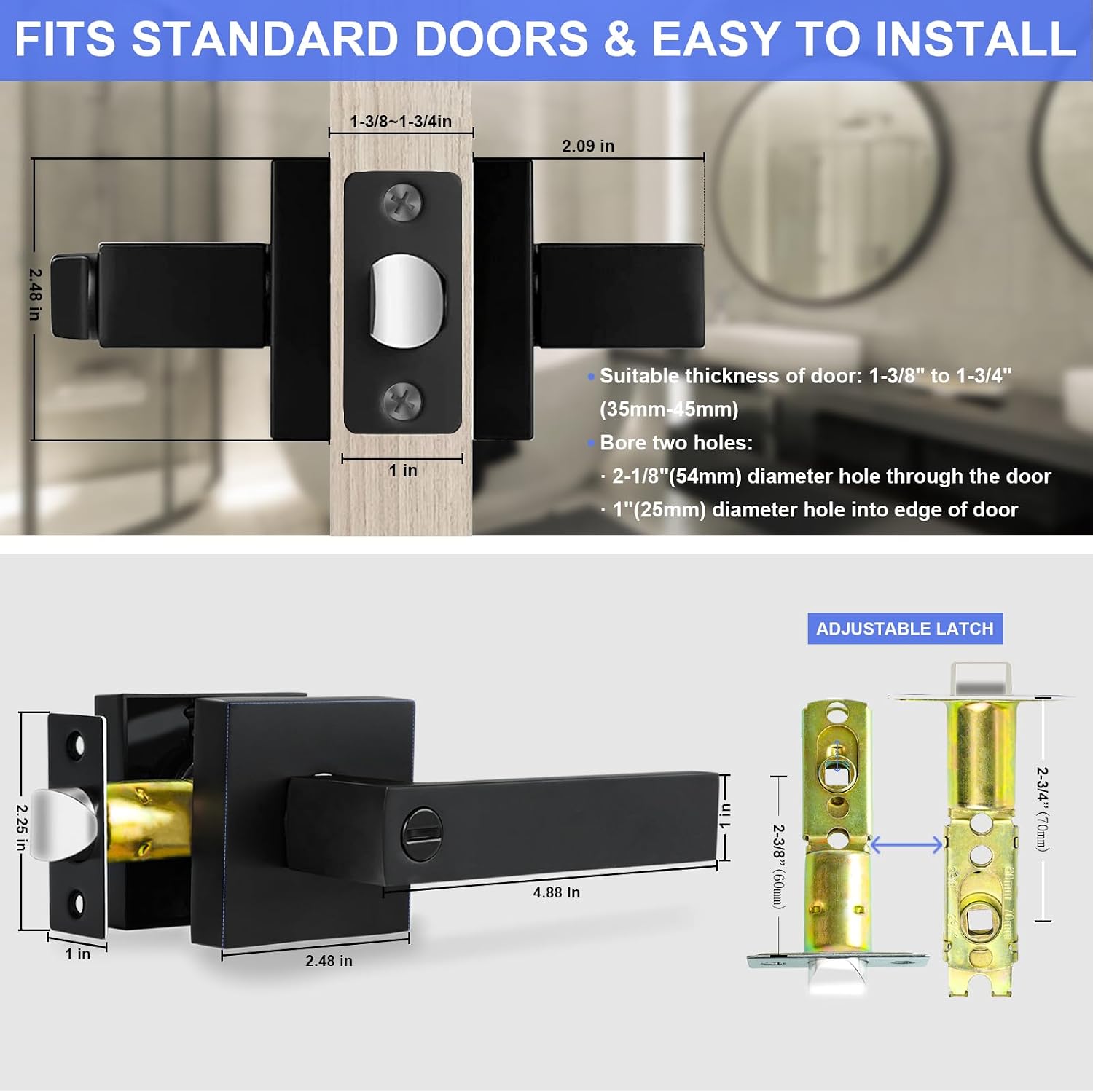 RAZCC Privacy Door Levers. 8 Pack Matte Black Door Handles Heavy Duty Bed and Bath Door Locks Interior Keyless Locksets. Reversible for Left Right Handed Doors - Amazon.com