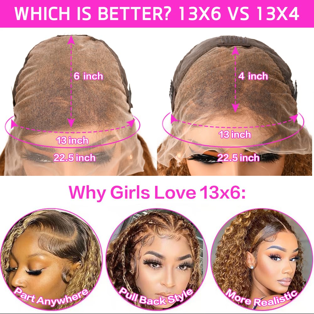 Tylokra 30inch Highlight Ombre Lace Front Wig Human Hair 13x6 HD Honey Blonde 4/27 Deep Wave Lace Frontal Wigs Glueless Wigs Human Hair (4/27 Honey Blonde. 30 inch)