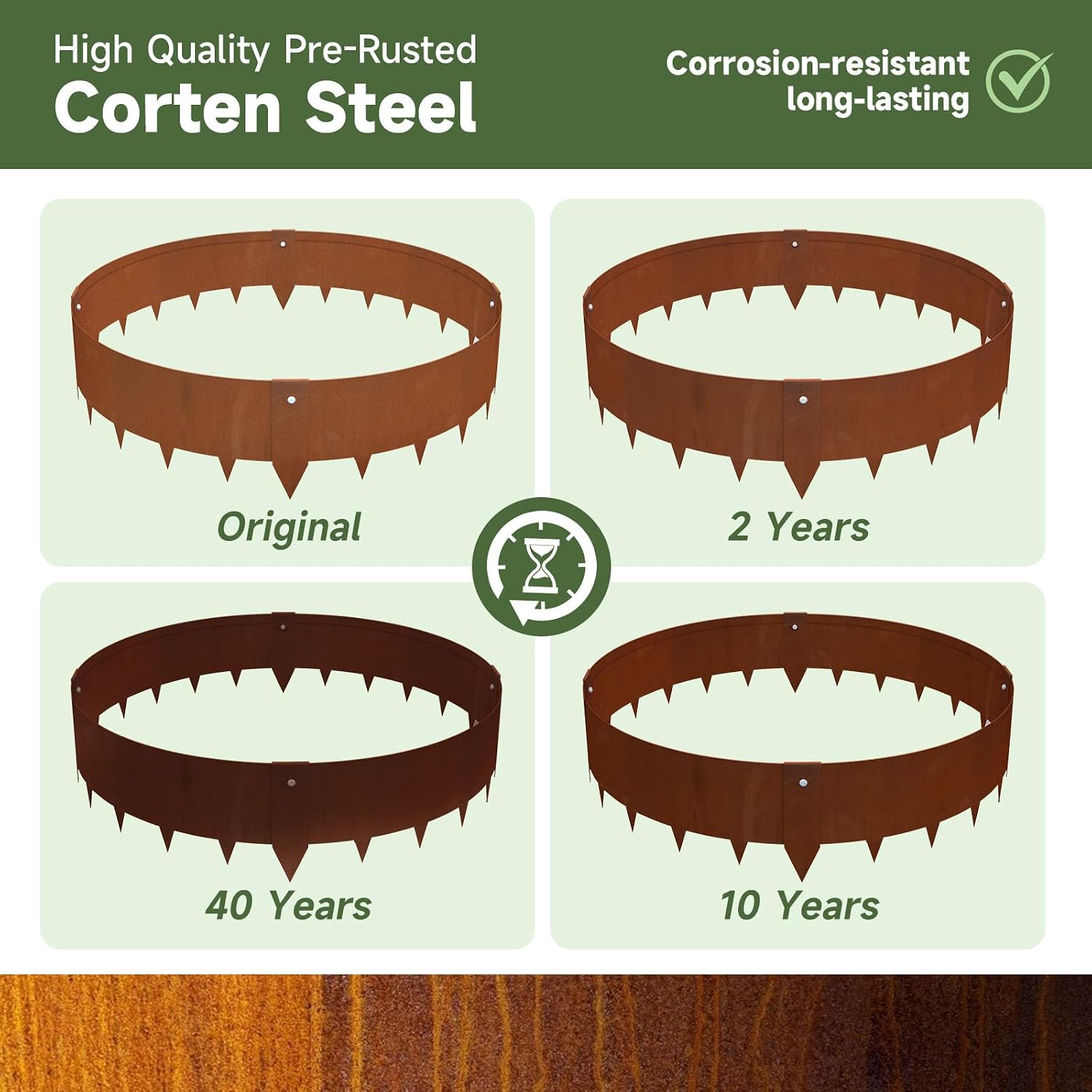 Corten Steel Landscape Edging 10 Inch Metal Garden Edging Pre-Rusted 6-Pack | 20Ft Total Heavy Duty Metal Landscape Edging. No Dig. Bendable for Curved Borders. 6 Clips for Yard. Pathway. Backyard