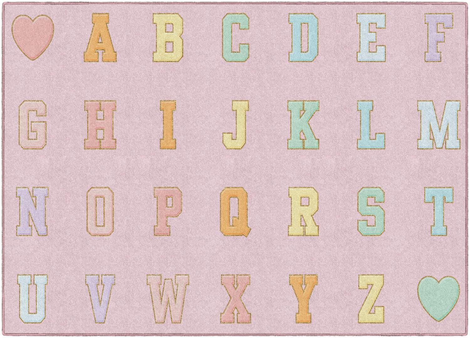 Flagship Carpets Pink Pastel Alphabet Criss-Cross Applesauce Educational Area Rug for Kids Room Seating Décor. Children's Classroom. Play Carpet for Teaching and Playroom. 5' x 7'6