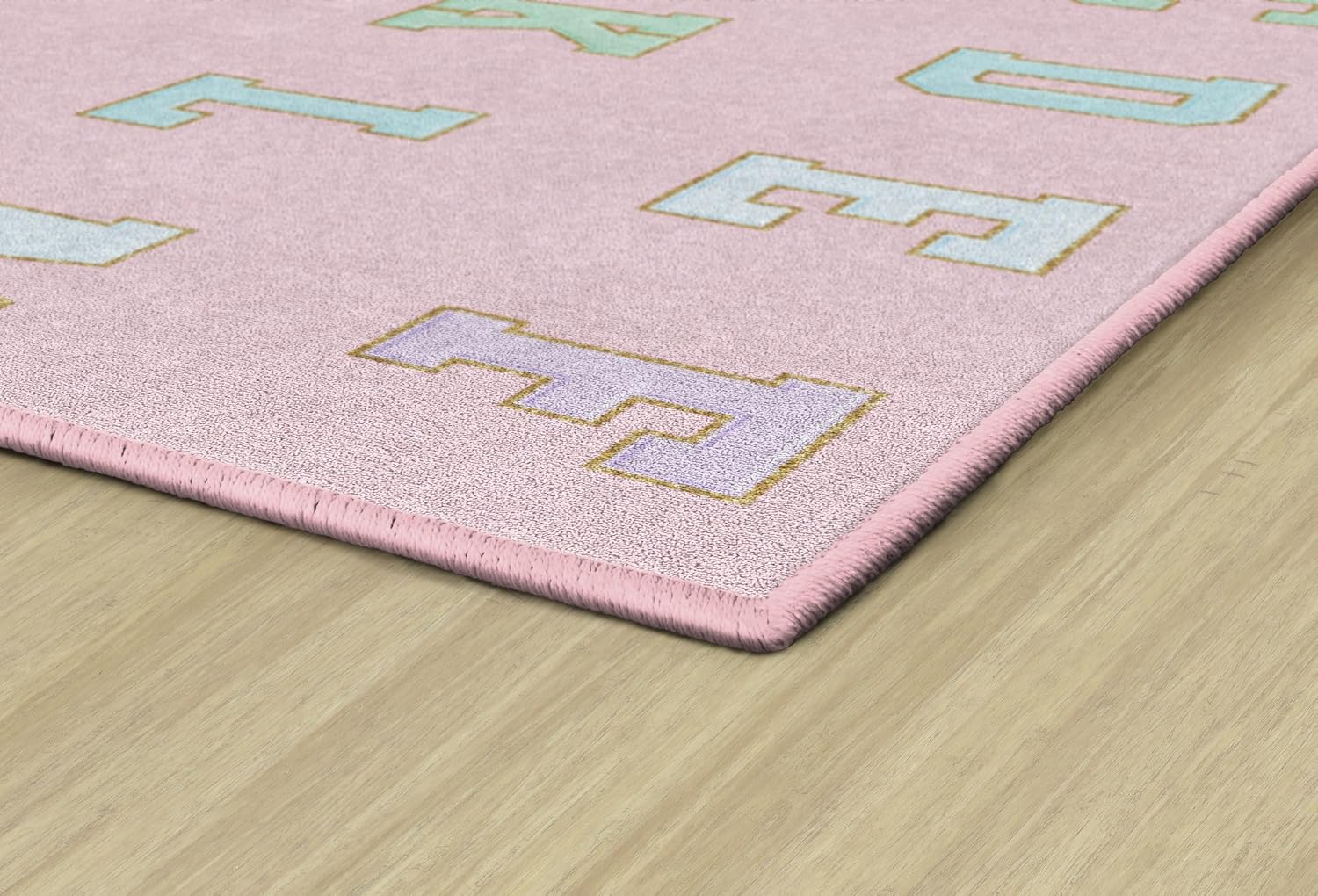 Flagship Carpets Pink Pastel Alphabet Criss-Cross Applesauce Educational Area Rug for Kids Room Seating Décor. Children's Classroom. Play Carpet for Teaching and Playroom. 5' x 7'6
