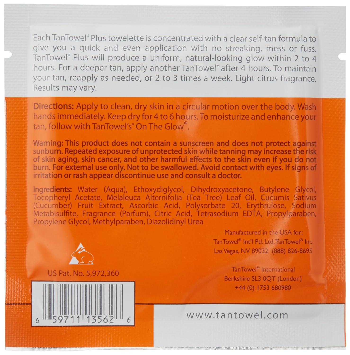 Tan Towel Full Body Plus Creme. 15 Count