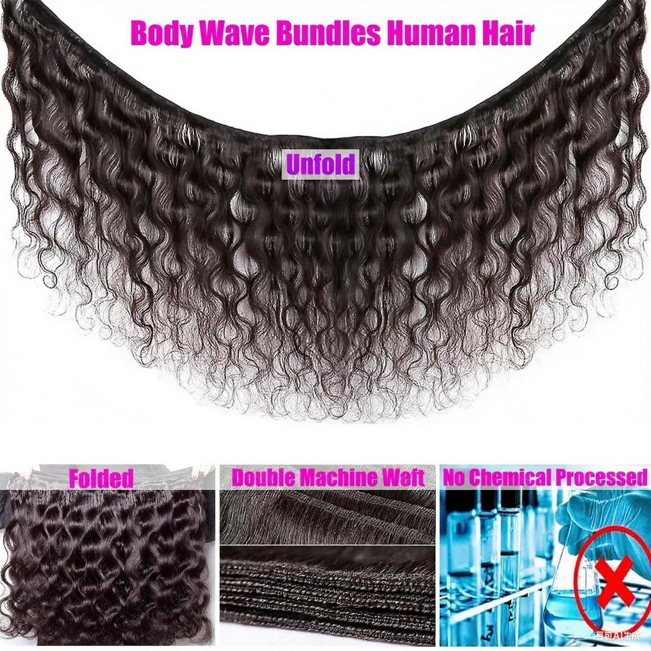 Body Wave Bundles Human Hair 20 22 22 24 Inch Human Hair Bundles 100% Unprocessed Brazilian Virgin Human Hair Extensions for Women Natural Color