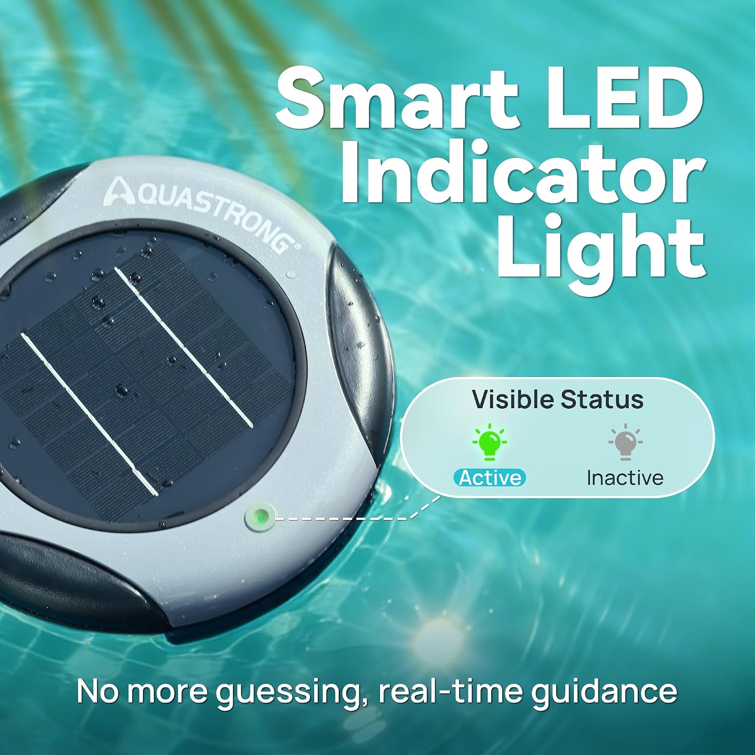 AQUASTRONG Solar Powered Pool Care System with 19.9 oz Copper Anode. 2W Solar Panel. Floating Design for Above Ground & Inground Pools up to 50.000 Gallons. Compatible with Multiple Pool Types