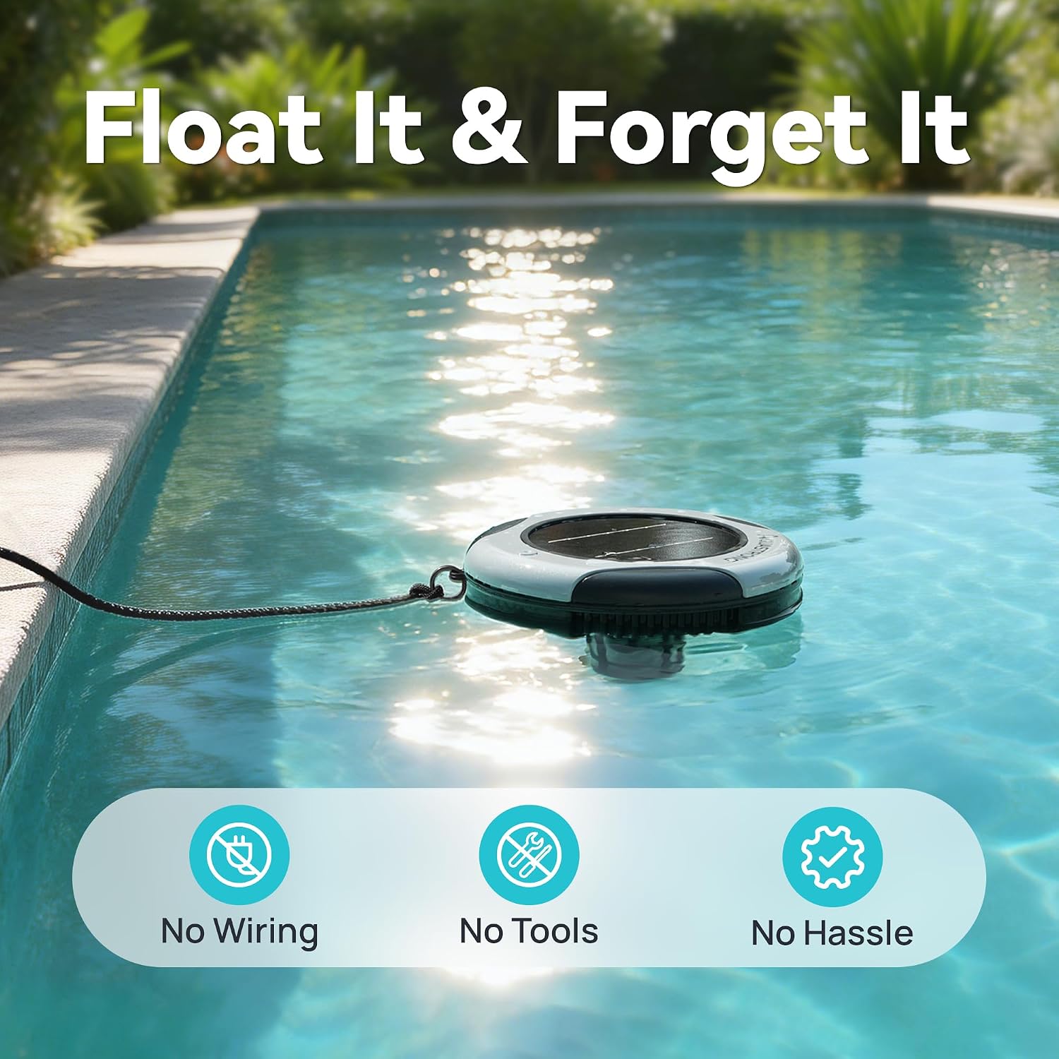 AQUASTRONG Solar Powered Pool Care System with 19.9 oz Copper Anode. 2W Solar Panel. Floating Design for Above Ground & Inground Pools up to 50.000 Gallons. Compatible with Multiple Pool Types