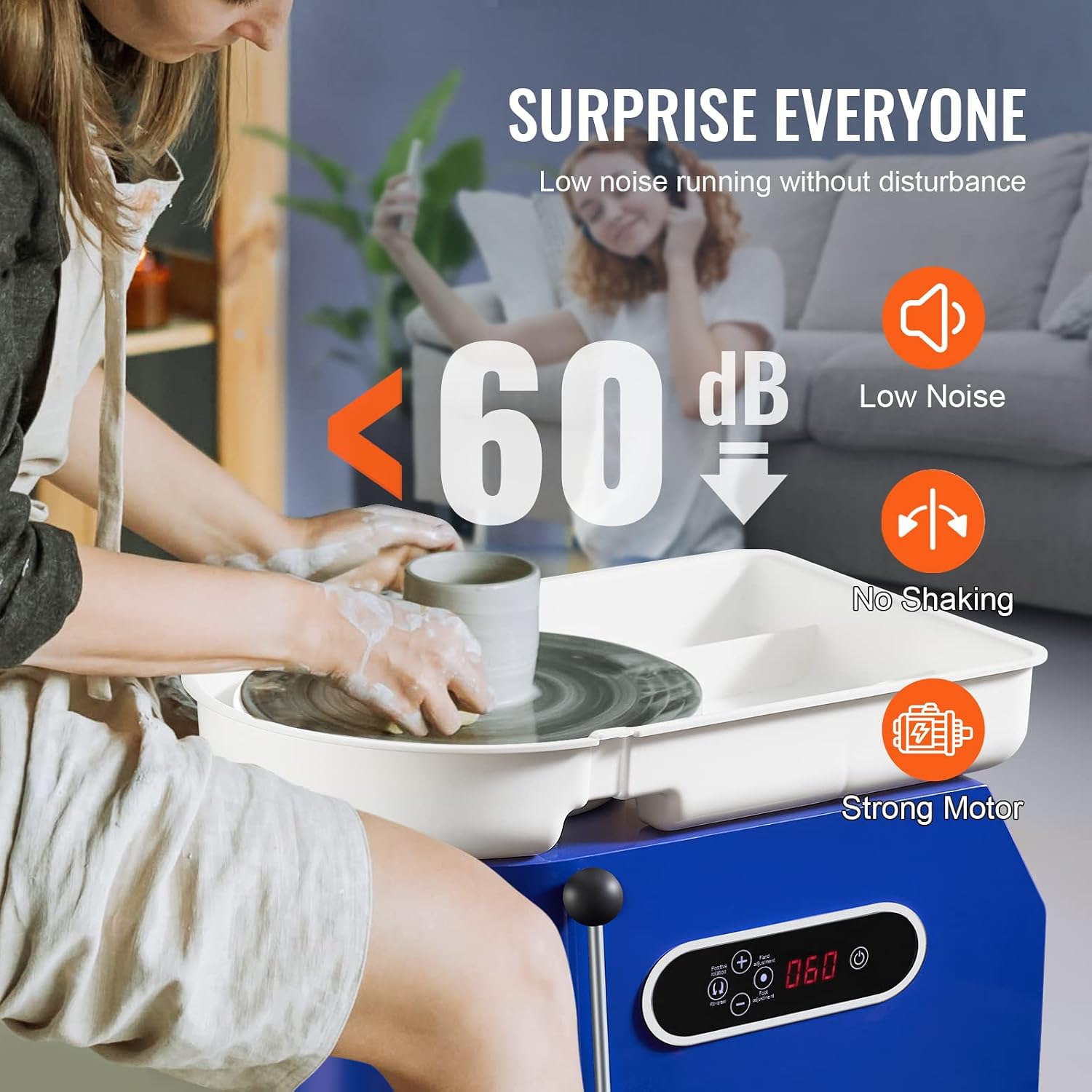 VEVOR 11in Pottery Wheel for Adults Beginners. 450W Ceramic Wheel Forming Machine With LCD Touch Screen. Adjustable 60-300RPM Speed Handle and Foot Pedal Control. 32PCS Accessory Tools Kit. Craft Gift