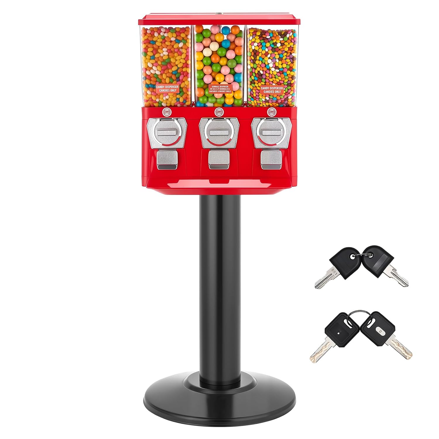 VEVOR Candy Vending Machine. Triple Compartment Candy Vending Machine with Stand. Gumball & Candies Vendings Machines with Built-in Cash Box. Detachable. Vintage Candies Dispenser for Shops. Arcades | Aluminum Alloy Base. Iron Top. Manual Coin-Operated. for Game Shops. Retail Stores. Amusement Parks. Home. Party. Carneval