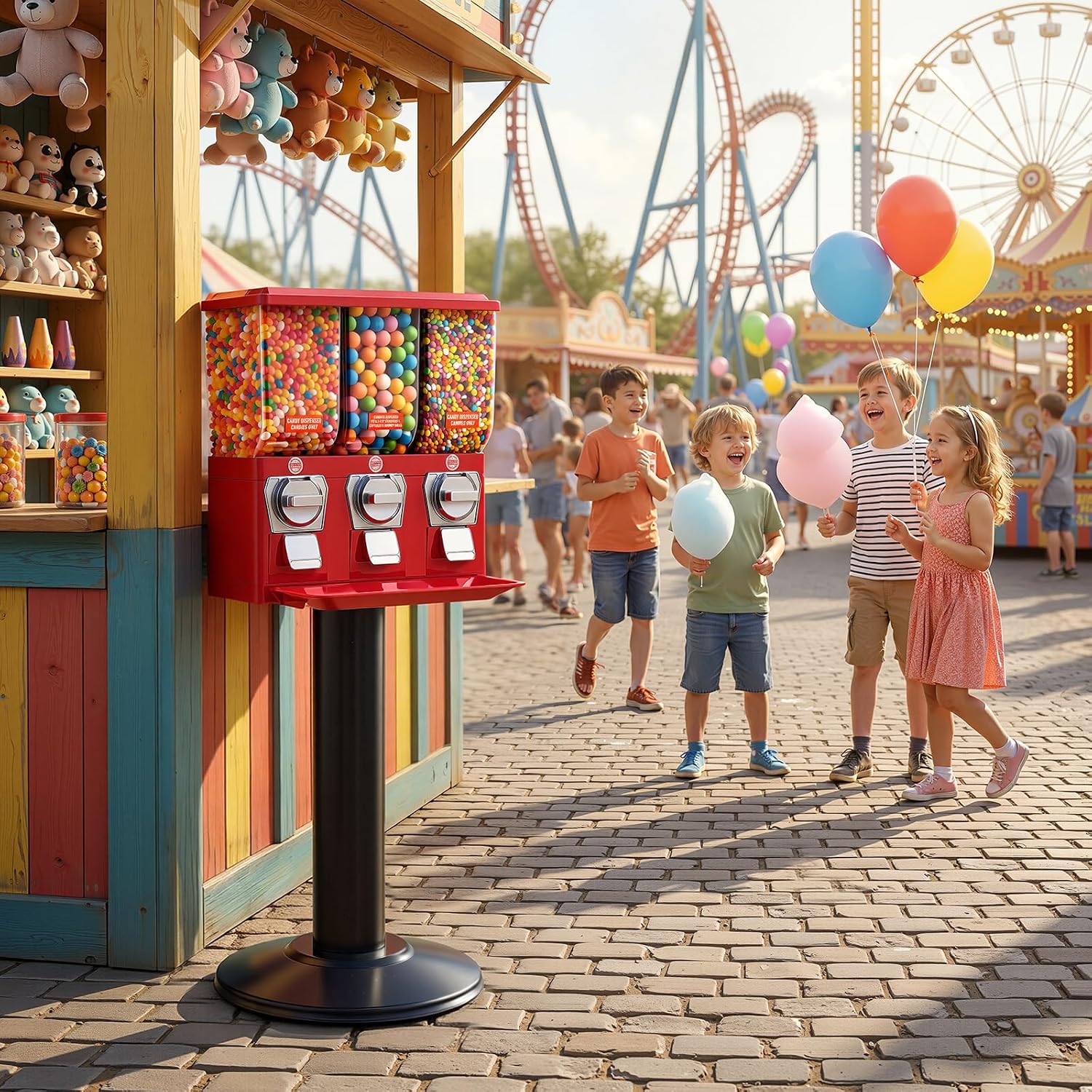 VEVOR Candy Vending Machine. Triple Compartment Candy Vending Machine with Stand. Gumball & Candies Vendings Machines with Built-in Cash Box. Detachable. Vintage Candies Dispenser for Shops. Arcades | Aluminum Alloy Base. Iron Top. Manual Coin-Operated. for Game Shops. Retail Stores. Amusement Parks. Home. Party. Carneval