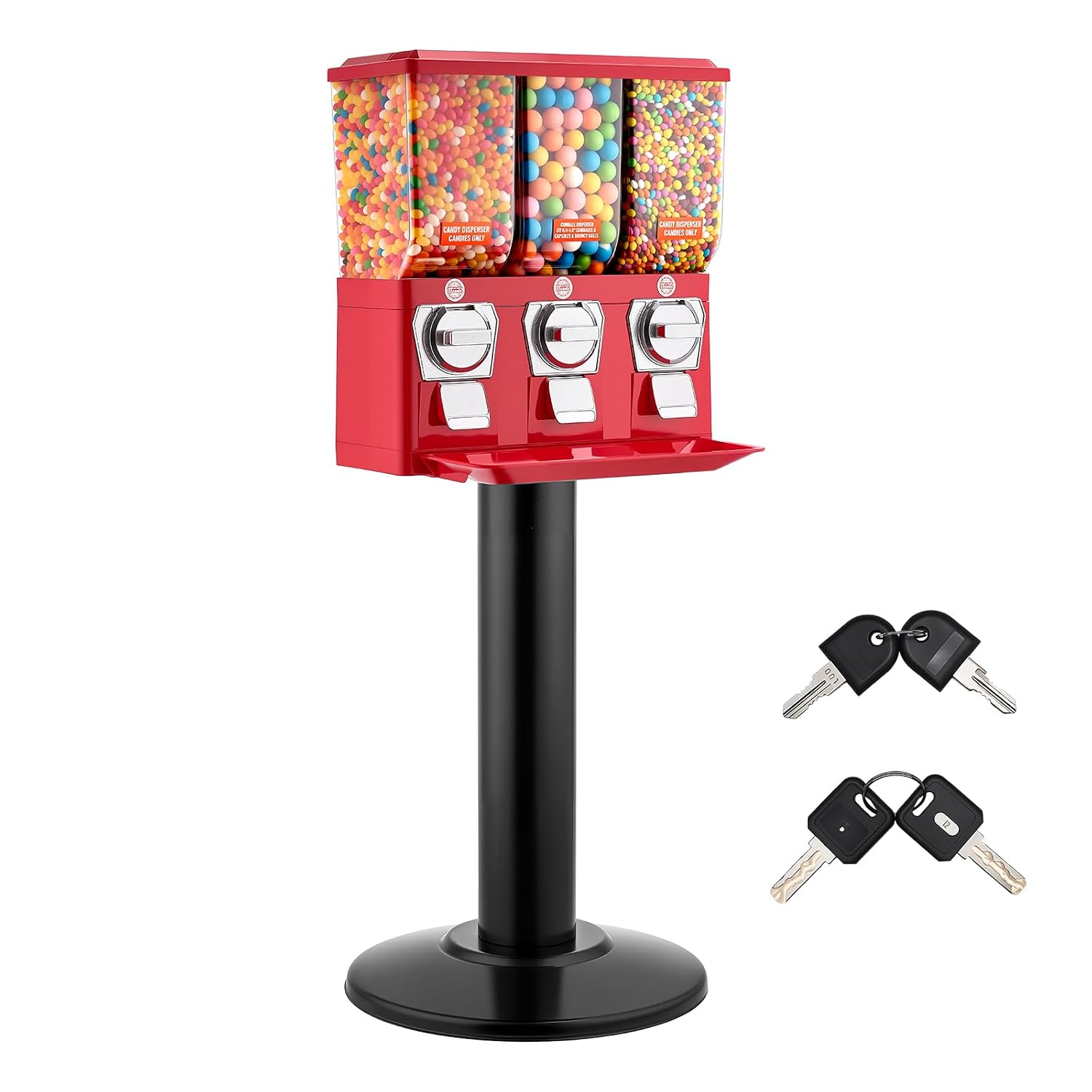 VEVOR Candy Vending Machine. Triple Compartment Candy Vending Machine with Stand. Gumball & Candies Vendings Machines with Built-in Cash Box. Detachable. Vintage Candies Dispenser for Shops. Arcades | Aluminum Alloy Base. Iron Top. Manual Coin-Operated. for Game Shops. Retail Stores. Amusement Parks. Home. Party. Carneval