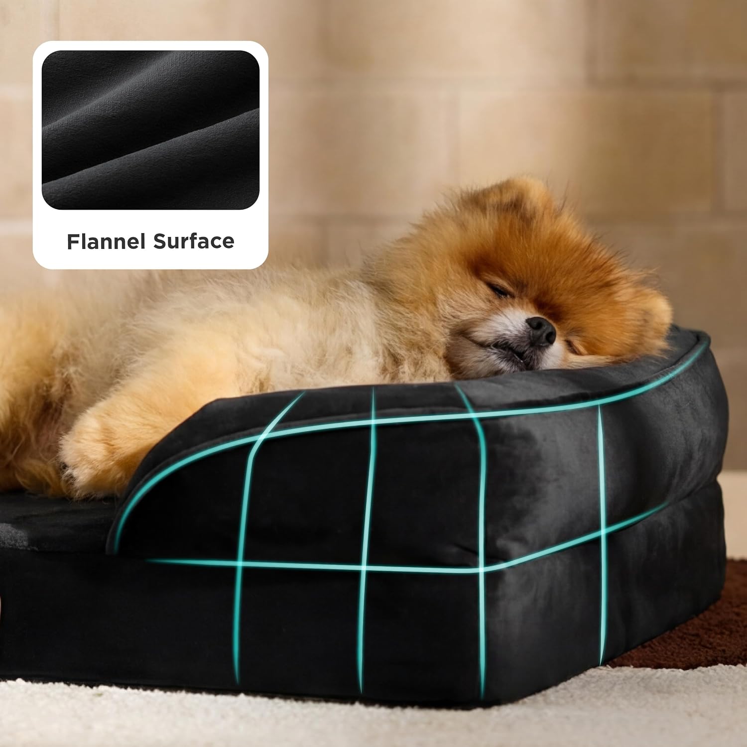 Bedsure Orthopedic Dog Beds for Small Dogs with Removable Washable Cover | 24 Classic Comfy Puppy Couch Sofa Waterproof. Cozy Bolster Sides. Nonslip Bottom. Pet bed for Cats.Senior Dogs. Black