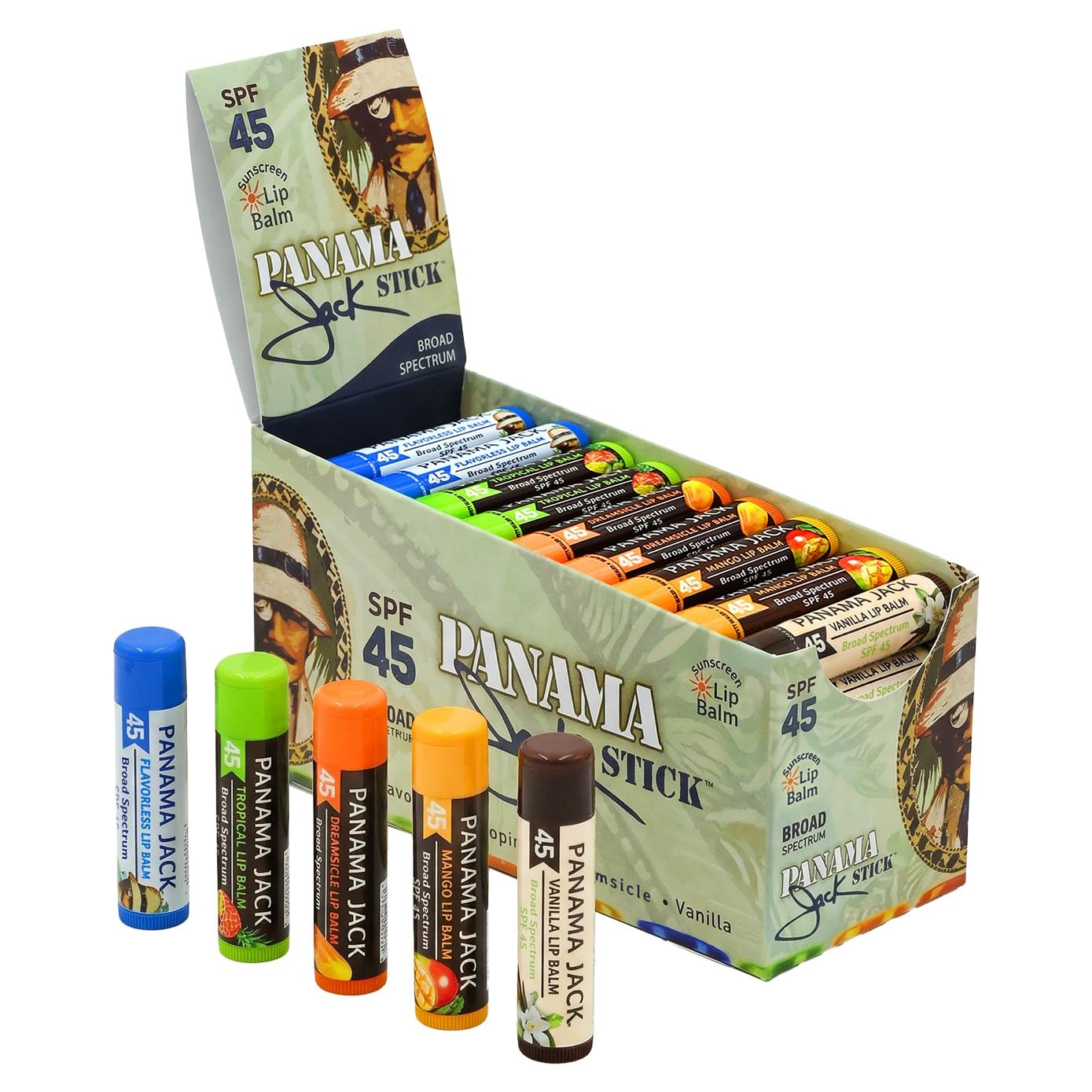 Panama Jack SPF 45 Lip Balm - Broad Spectrum UVA-UVB Sunscreen Protection. Prevents & Soothes Dry. Chapped Lips (Multi-flavored. Pack of 50)