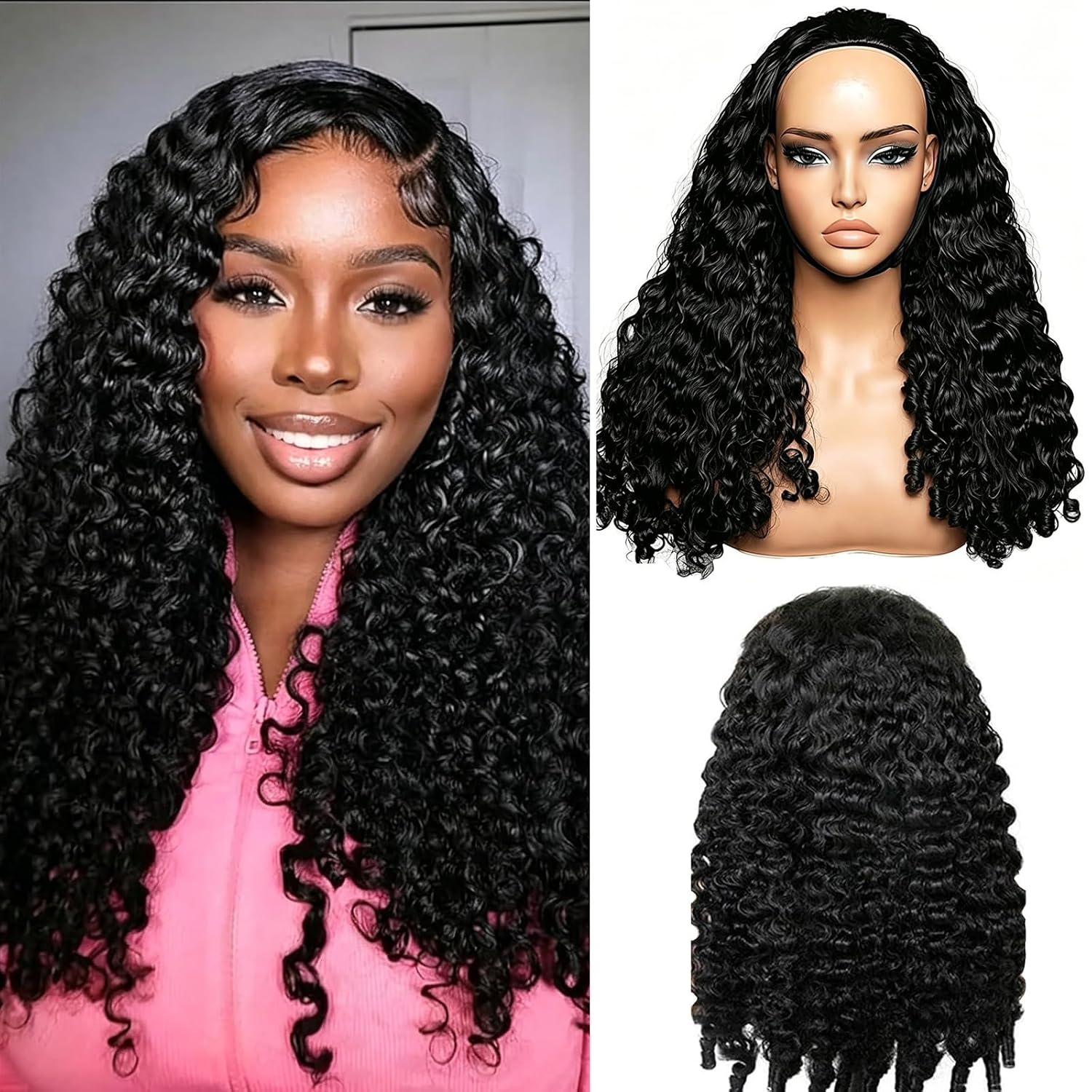 Coshgirl Burmese Curly Half Wig Human Hair for Women 180% Density 3 In 1 Seamless Flip Over Half Wigs with Spiral Curls End Beginner Friendly Wear Go Drawstring Wig No Glue No Sew Easy Install 24inch