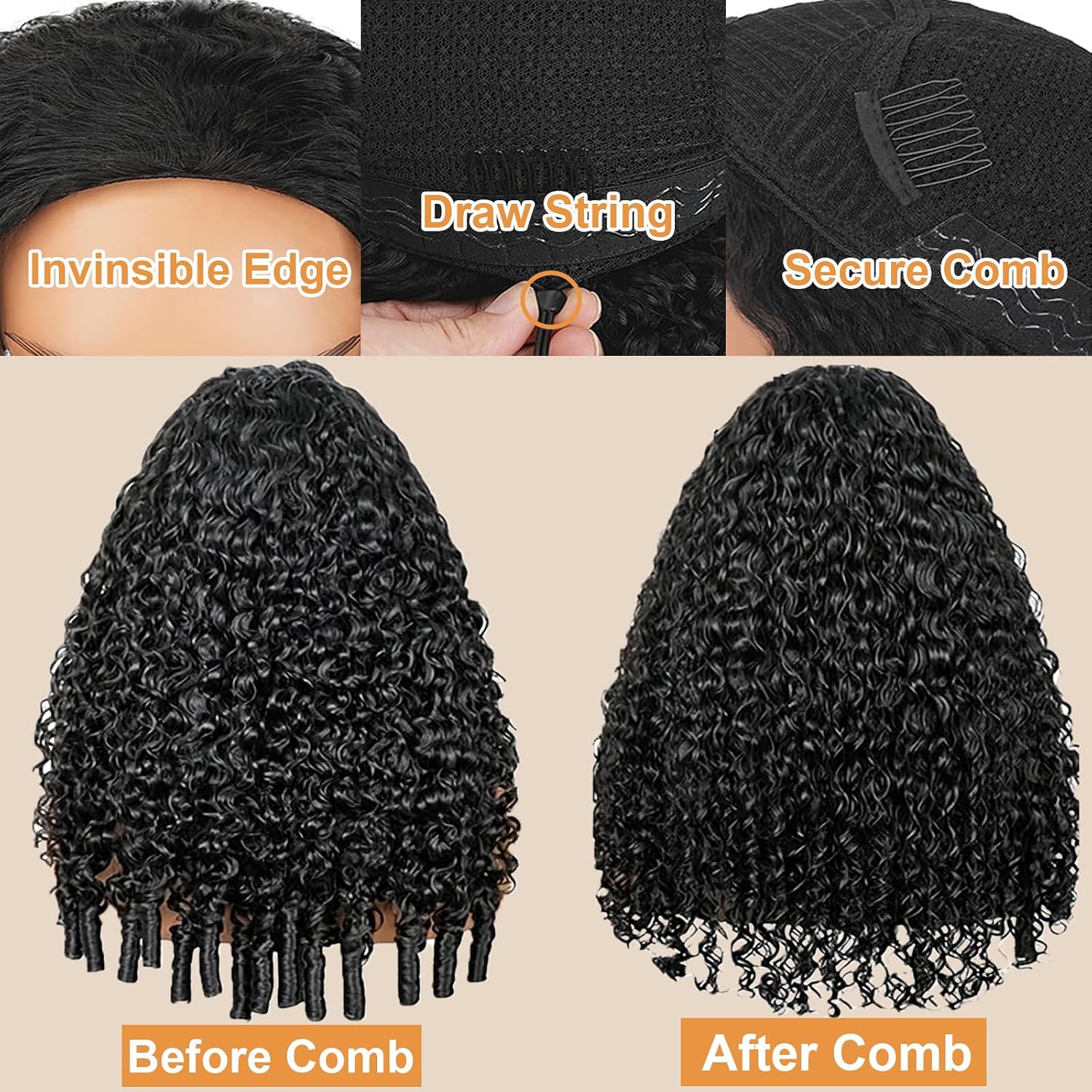 Coshgirl Burmese Curly Half Wig Human Hair for Women 180% Density 3 In 1 Seamless Flip Over Half Wigs with Spiral Curls End Beginner Friendly Wear Go Drawstring Wig No Glue No Sew Easy Install 24inch