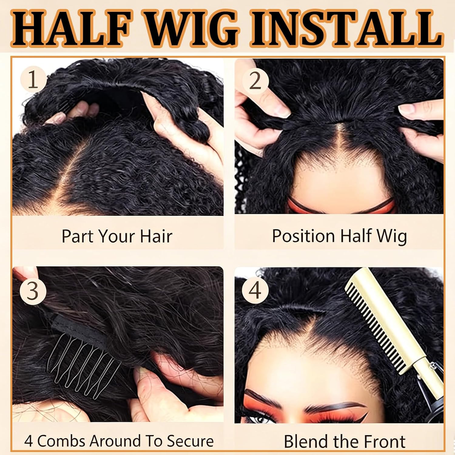 Coshgirl Burmese Curly Half Wig Human Hair for Women 180% Density 3 In 1 Seamless Flip Over Half Wigs with Spiral Curls End Beginner Friendly Wear Go Drawstring Wig No Glue No Sew Easy Install 24inch