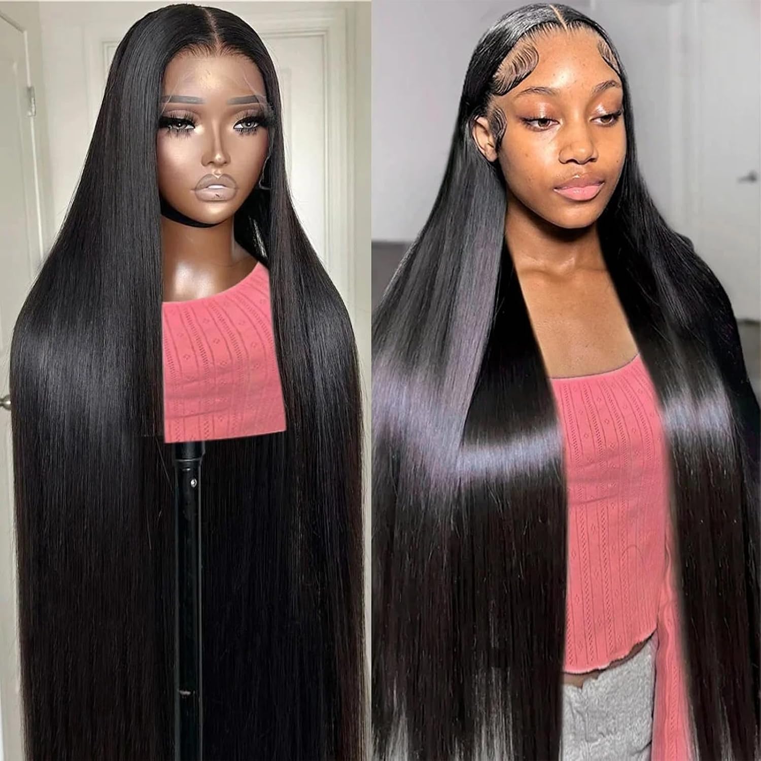 Btomar 13x6 Lace Front Wigs Human Hair 200 Density Straight Wig 30 Inch | 100% Human Hair with Natural Pre-Plucked Hairline. HD Lace Large Deep Parting Space. No Shedding. Straight Soft Silky Texture