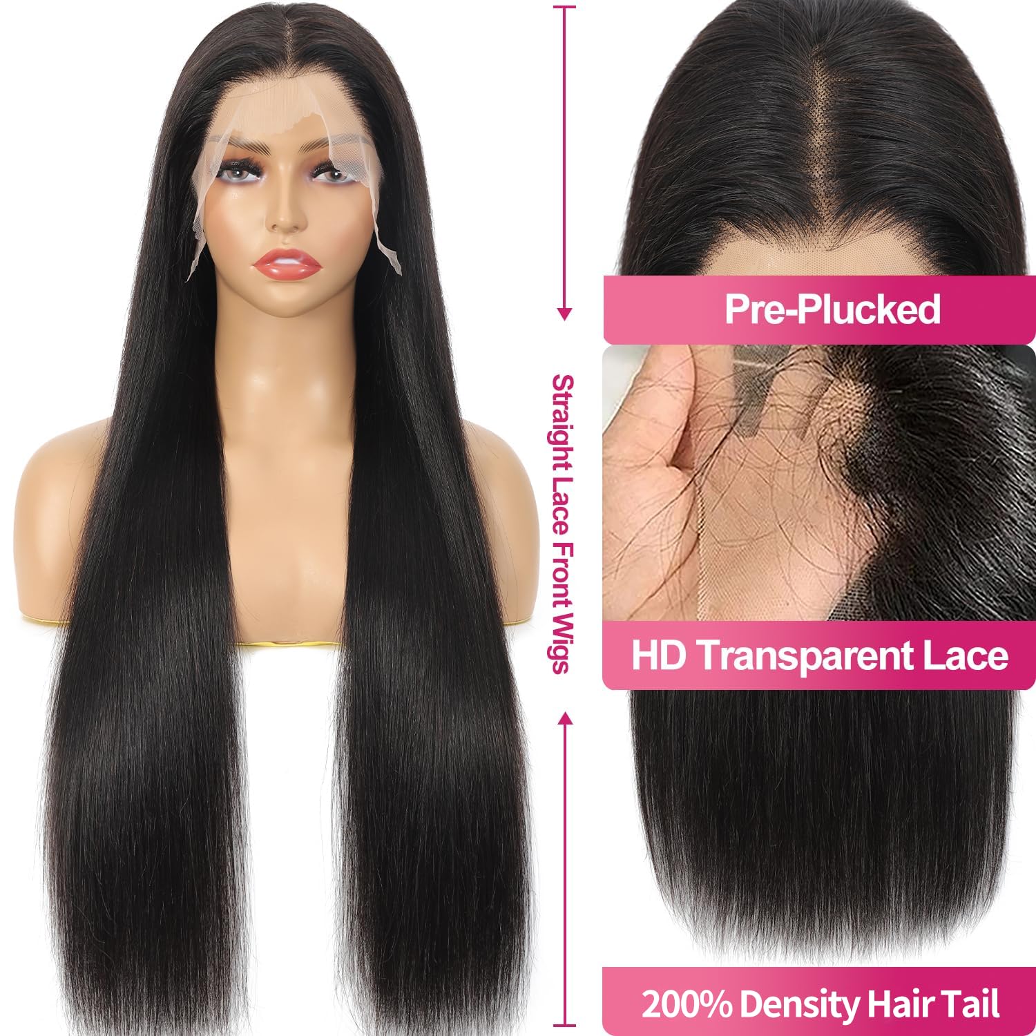 Btomar 13x6 Lace Front Wigs Human Hair 200 Density Straight Wig 30 Inch | 100% Human Hair with Natural Pre-Plucked Hairline. HD Lace Large Deep Parting Space. No Shedding. Straight Soft Silky Texture