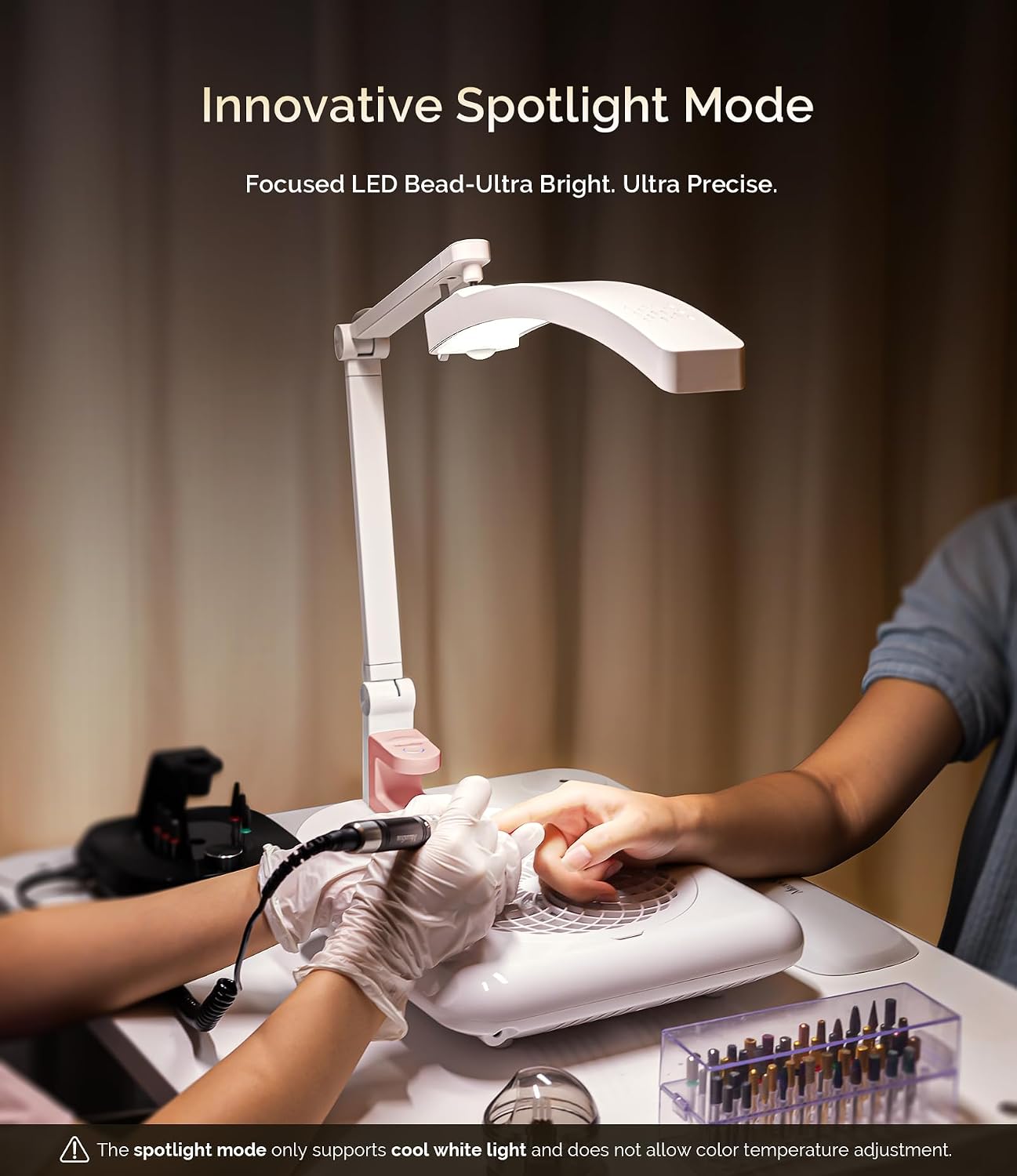 MelodySusie Multi-Functional Manicure Table Lamp S-Pro29G for Nail Techs | Professional Nail Desk Light with Magnetic UV Curing Lamp. Adjustable Arm. Dimmable Brightness & 3 Color Temps for Nail Art