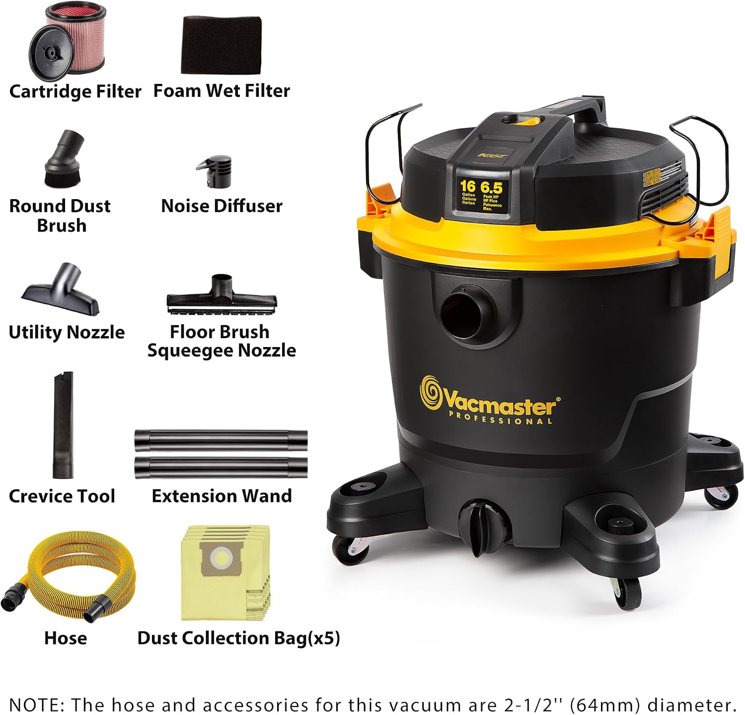 Vacmaster Professional Beast VJH1612PF 0203 16-Gal 6.5 PHP Large Wet/Dry Vac