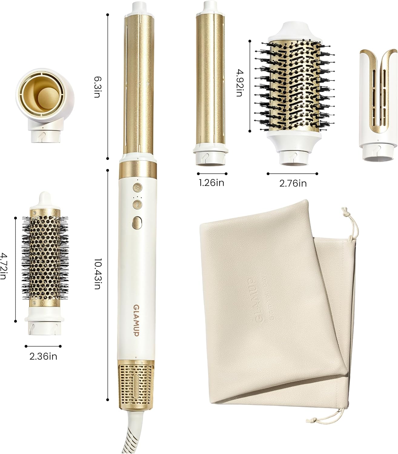 GLAMUP 6-in-1 Extra Long Wrap AirCurler. Hot Air Styler. Fast Drying | 110k RPM High-Speed Motor & Negative Ions. Frizz-Free. No Heat Damage. Volumizer & Straightener for All Types. Travel Pouch