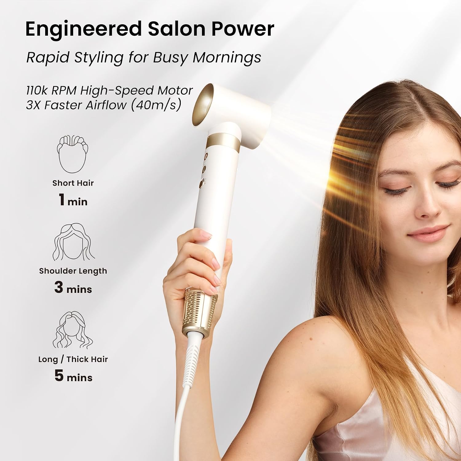 GLAMUP 6-in-1 Extra Long Wrap AirCurler. Hot Air Styler. Fast Drying | 110k RPM High-Speed Motor & Negative Ions. Frizz-Free. No Heat Damage. Volumizer & Straightener for All Types. Travel Pouch
