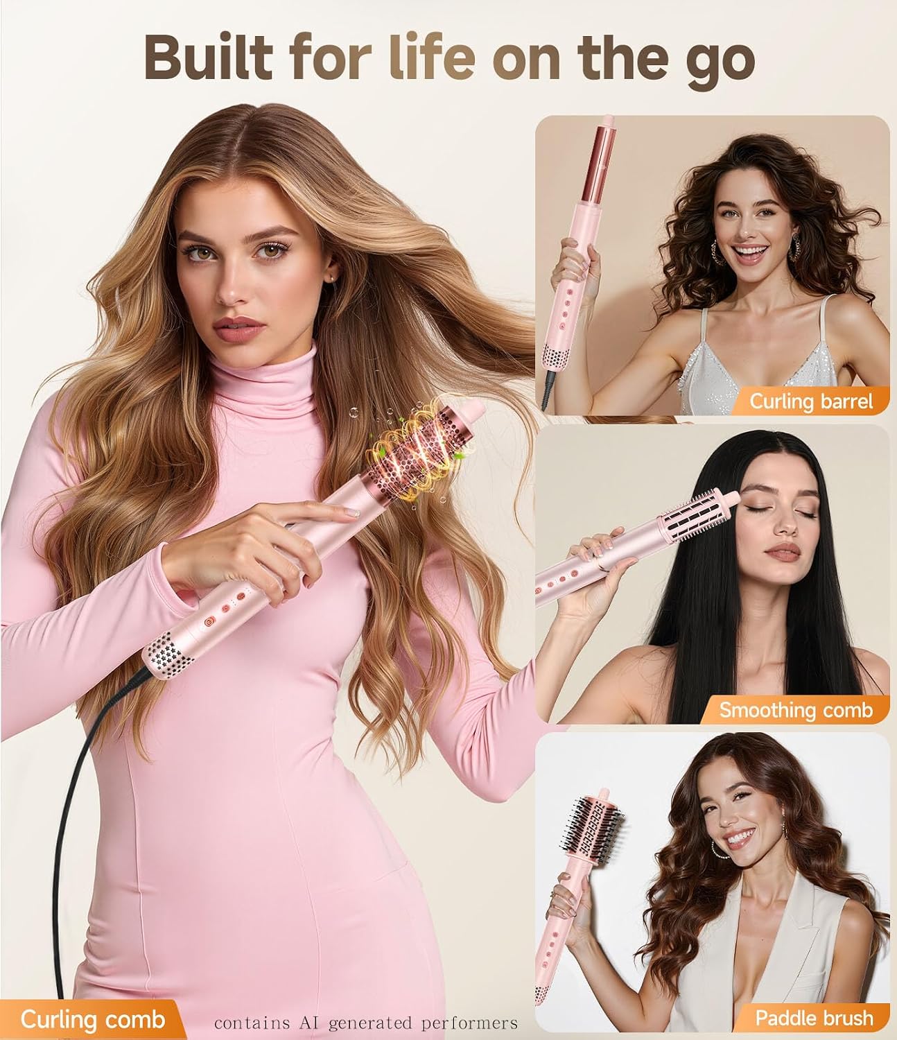 Dryhsip 8 in 1 Hair Styler & Wrap Air Curler. High-Speed Hair Tools | Professional Negative Ionic Hair Brush for Curling/Fast Drying/Volumizing/Straightening Styling (Pink)