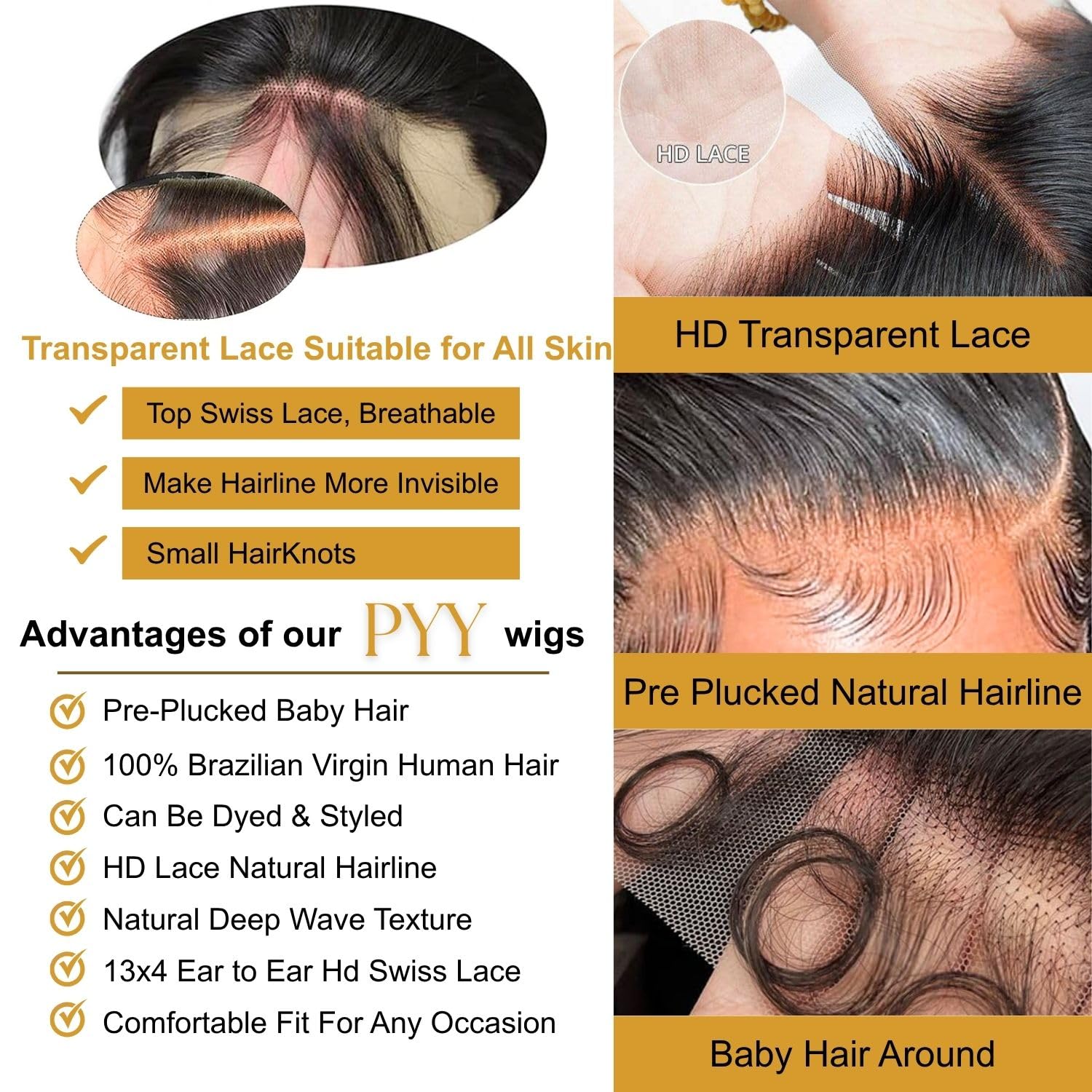 PYY Deep Wave Lace Front Wigs Human Hair Glueless Wigs For Women 28 Inch | Soft Texture. Realistic Hairline. Easy Styling. Adjustable Comfort Fit for Daily Wear & Special Events Natural Color 28 Inch