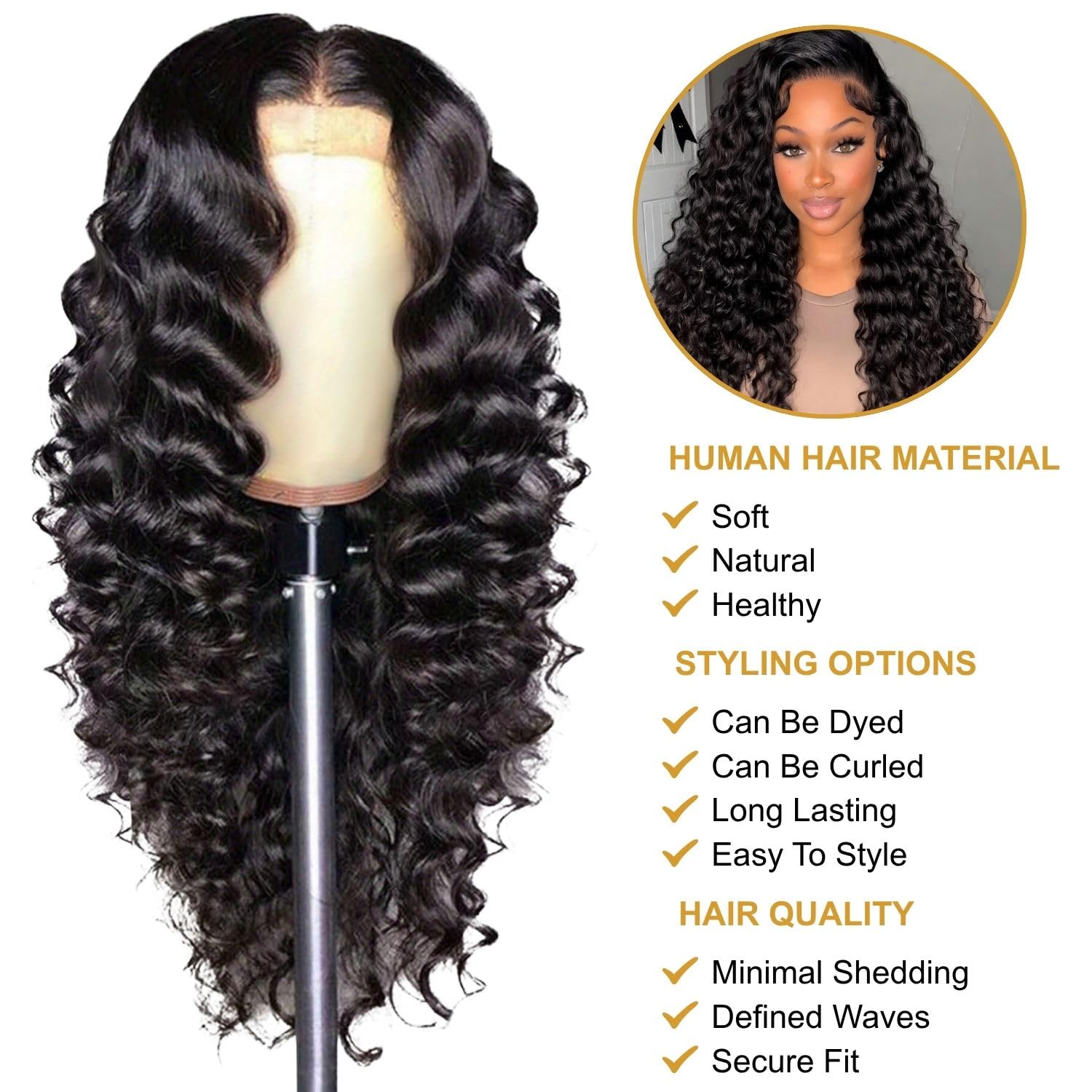 PYY Deep Wave Lace Front Wigs Human Hair Glueless Wigs For Women 28 Inch | Soft Texture. Realistic Hairline. Easy Styling. Adjustable Comfort Fit for Daily Wear & Special Events Natural Color 28 Inch