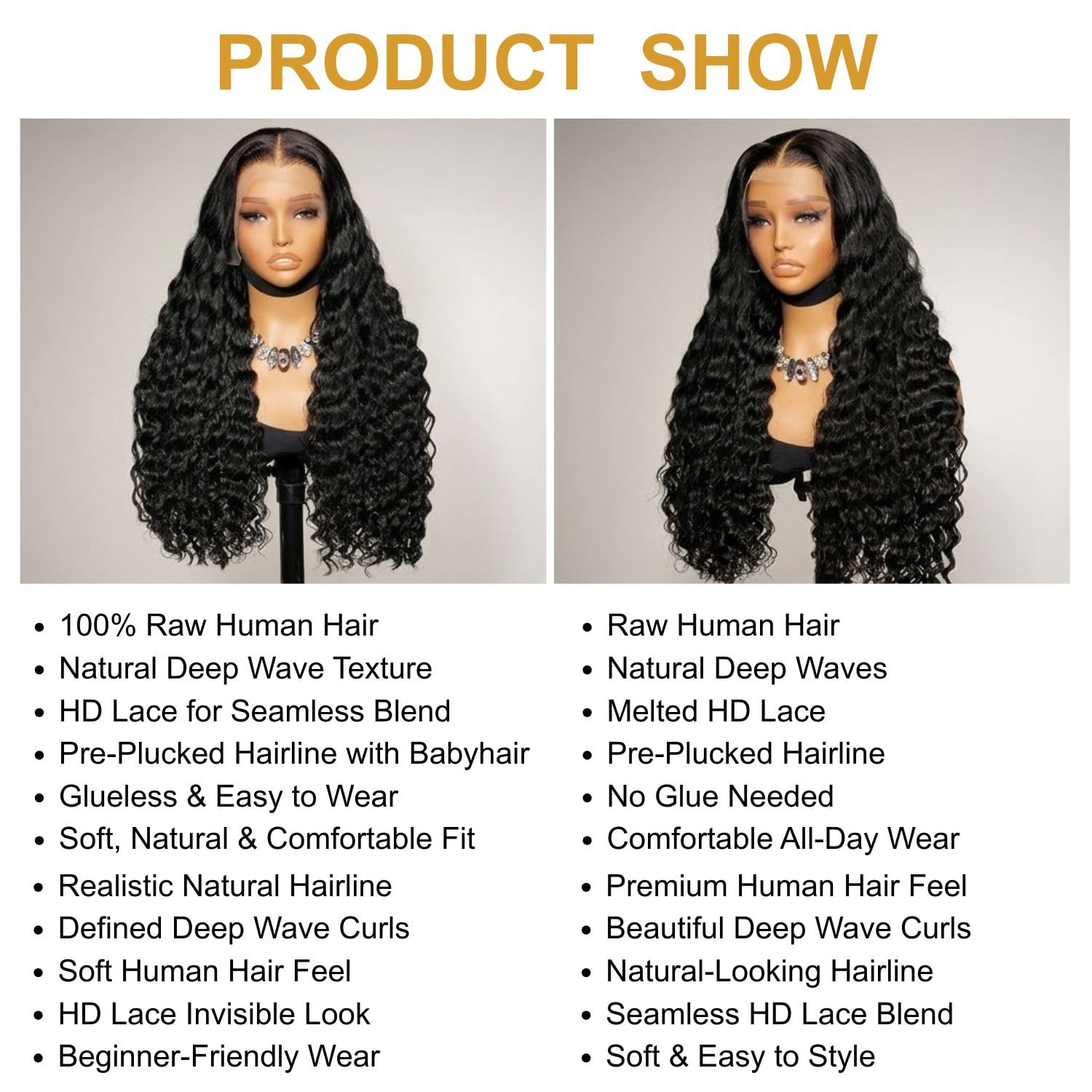 PYY Deep Wave Lace Front Wigs Human Hair Glueless Wigs For Women 28 Inch | Soft Texture. Realistic Hairline. Easy Styling. Adjustable Comfort Fit for Daily Wear & Special Events Natural Color 28 Inch