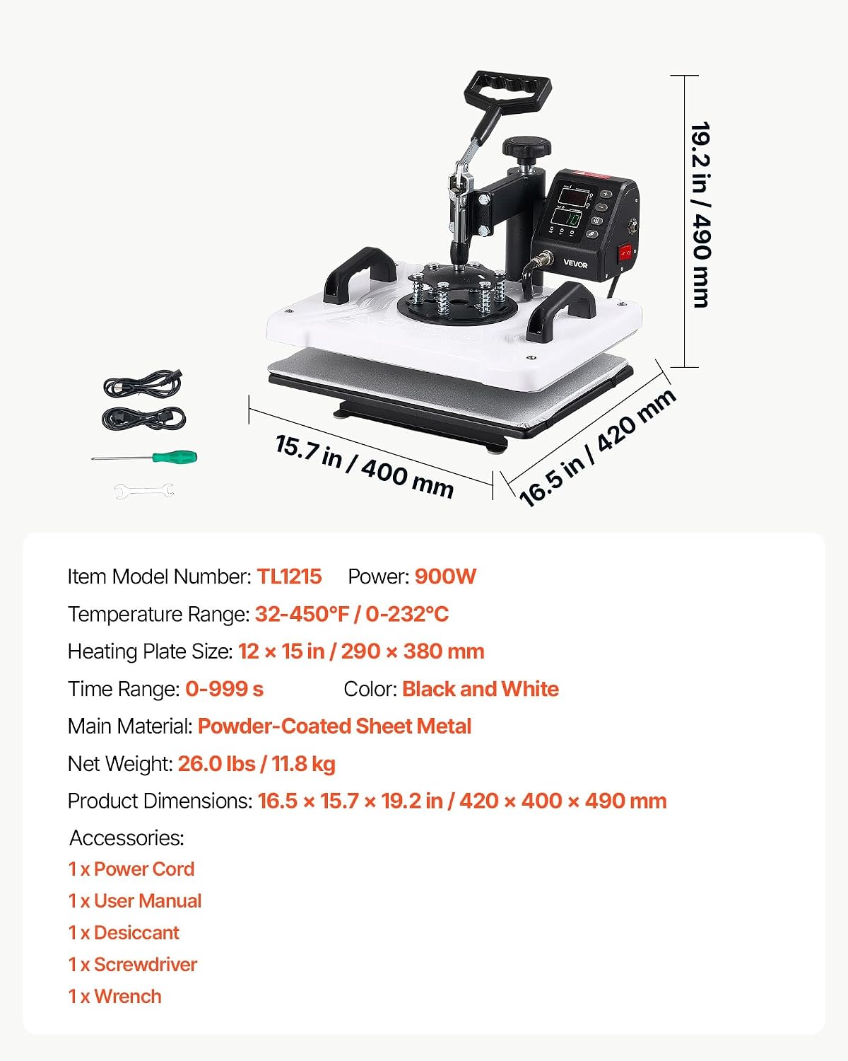 VEVOR Heat Press Machine 12 x 15 in Sublimation Press Machine Swing Away. Heat Up Fast and Even. Digital Precise Time and Temperature Control. for T-Shirts. Canvas Tote Bags. Pillowcases. Socks