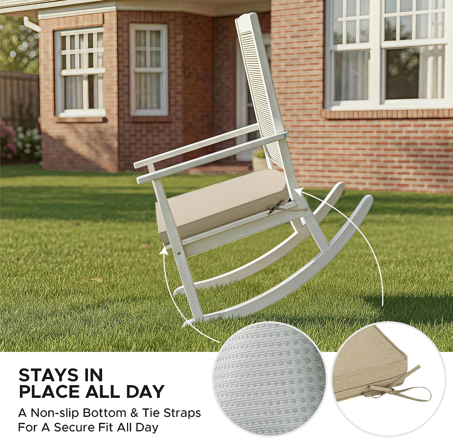 Fitfree Outdoor Chair Cushions. Fade-Resistant & Water-Resistant. D Shaped Patio Furniture Seat Chair Pads Replacement with Ties. Non-Slip Bottom. Removable Cover. Set of 6. 19 x 19 Inch. Natural