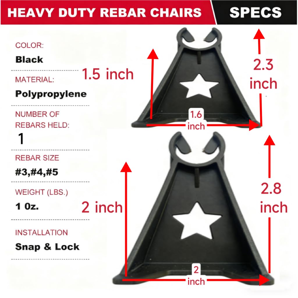 1.5 & 2 Rebar Support Chairs Elevates Concrete Chair for Rebar #3#4#5 and Steel Wire Mesh High Quality and Durable (500. 1.5 inch) - Amazon.com